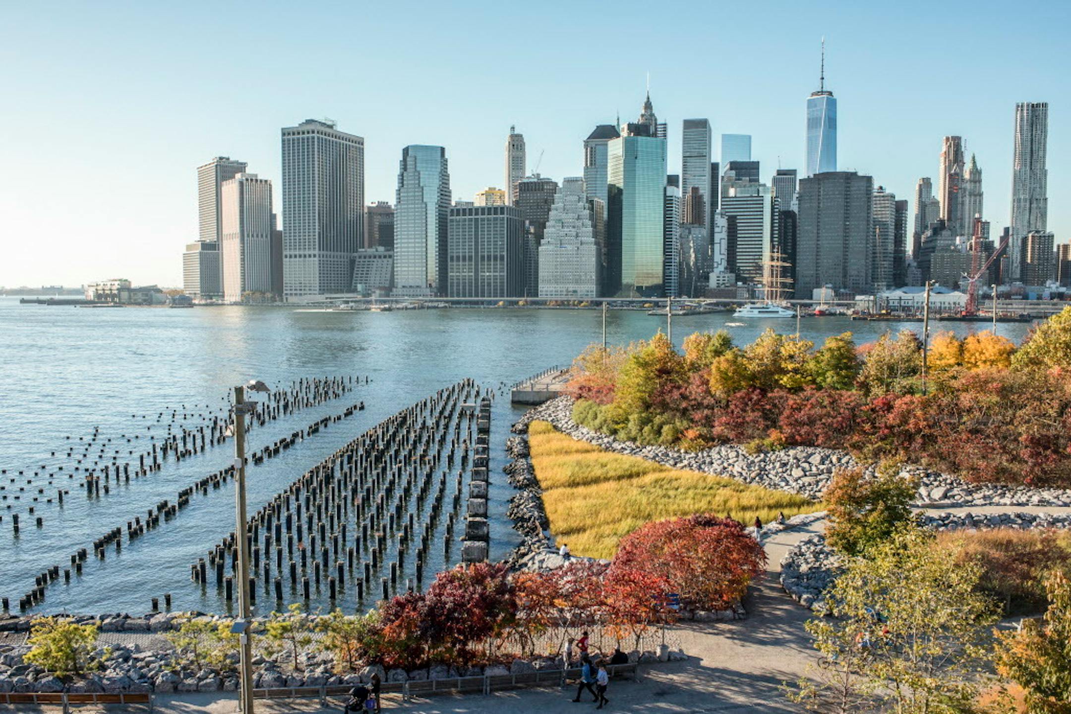 The Brooklyn Heights neighborhood offers a view of Manhattan.