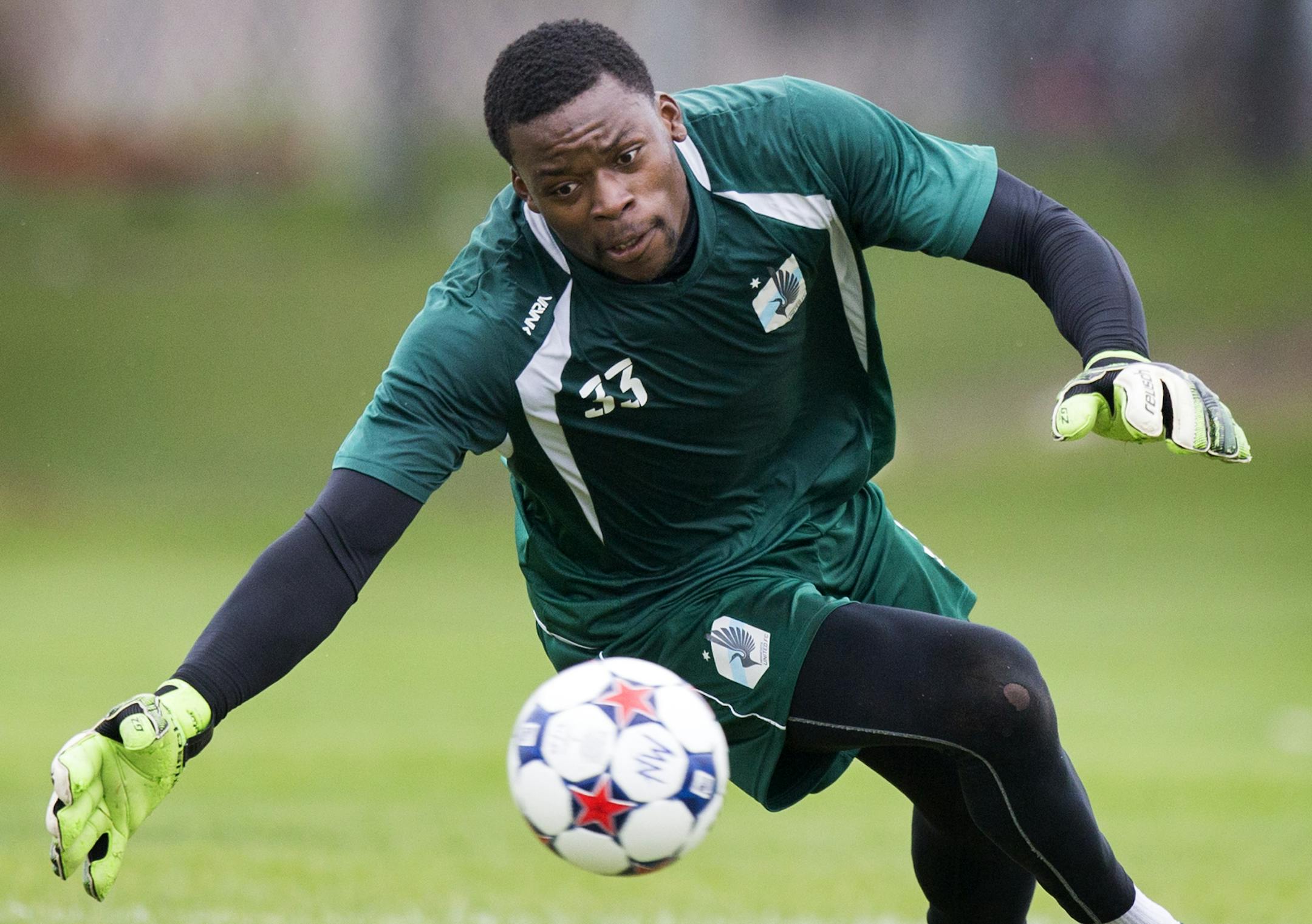 Minnesota United goalies Sammy Ndjock during practice. ] Brian.Peterson@startribune.com Blaine, MN - 5/07/2015 ORG XMIT: MIN1505071629001007