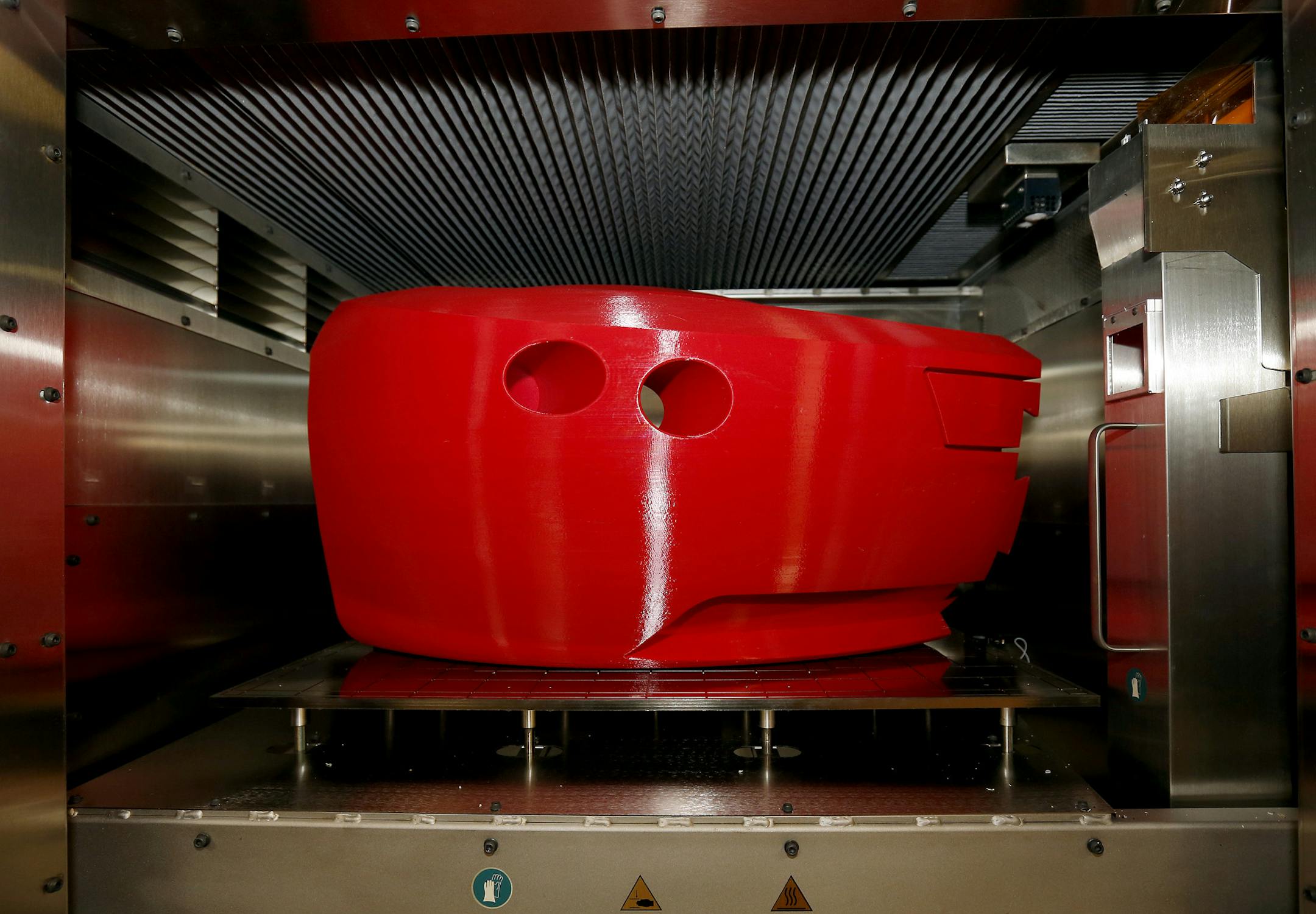 A part of a Urbee car was placed into the 3D printer that makes it at RedEye by Stratasys in Eden Prairie.
