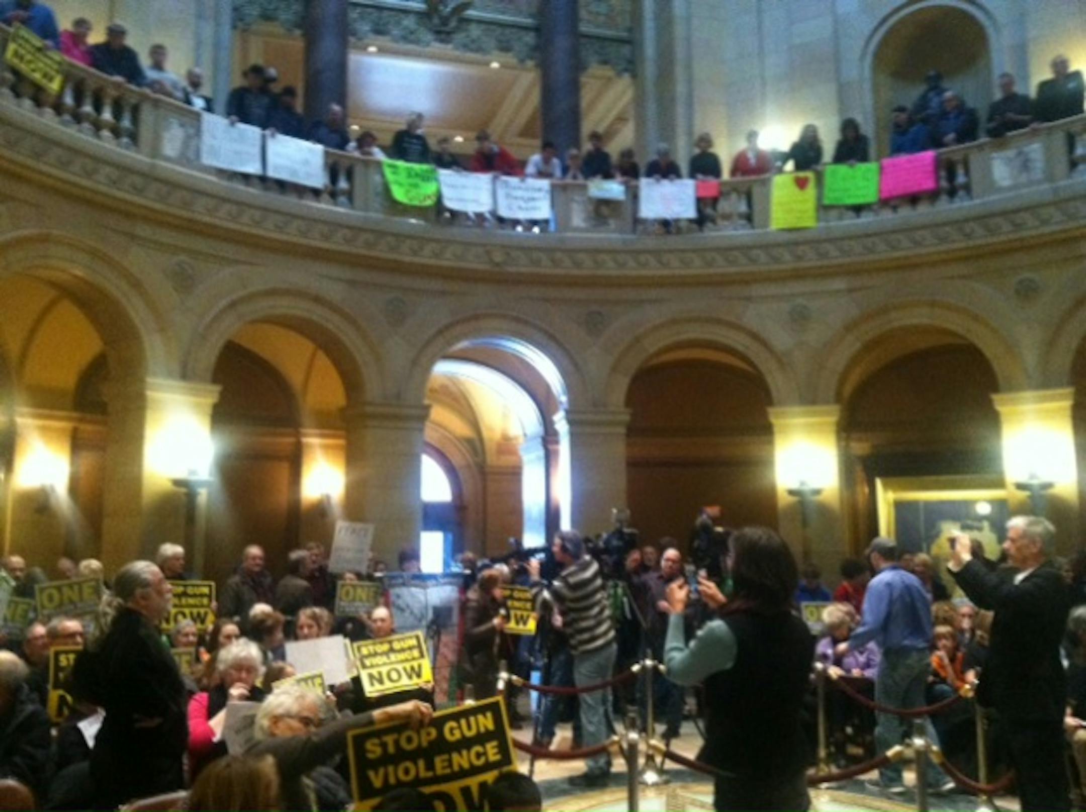 Gun-control advocates filled the Capitol rotunda on Monday.
