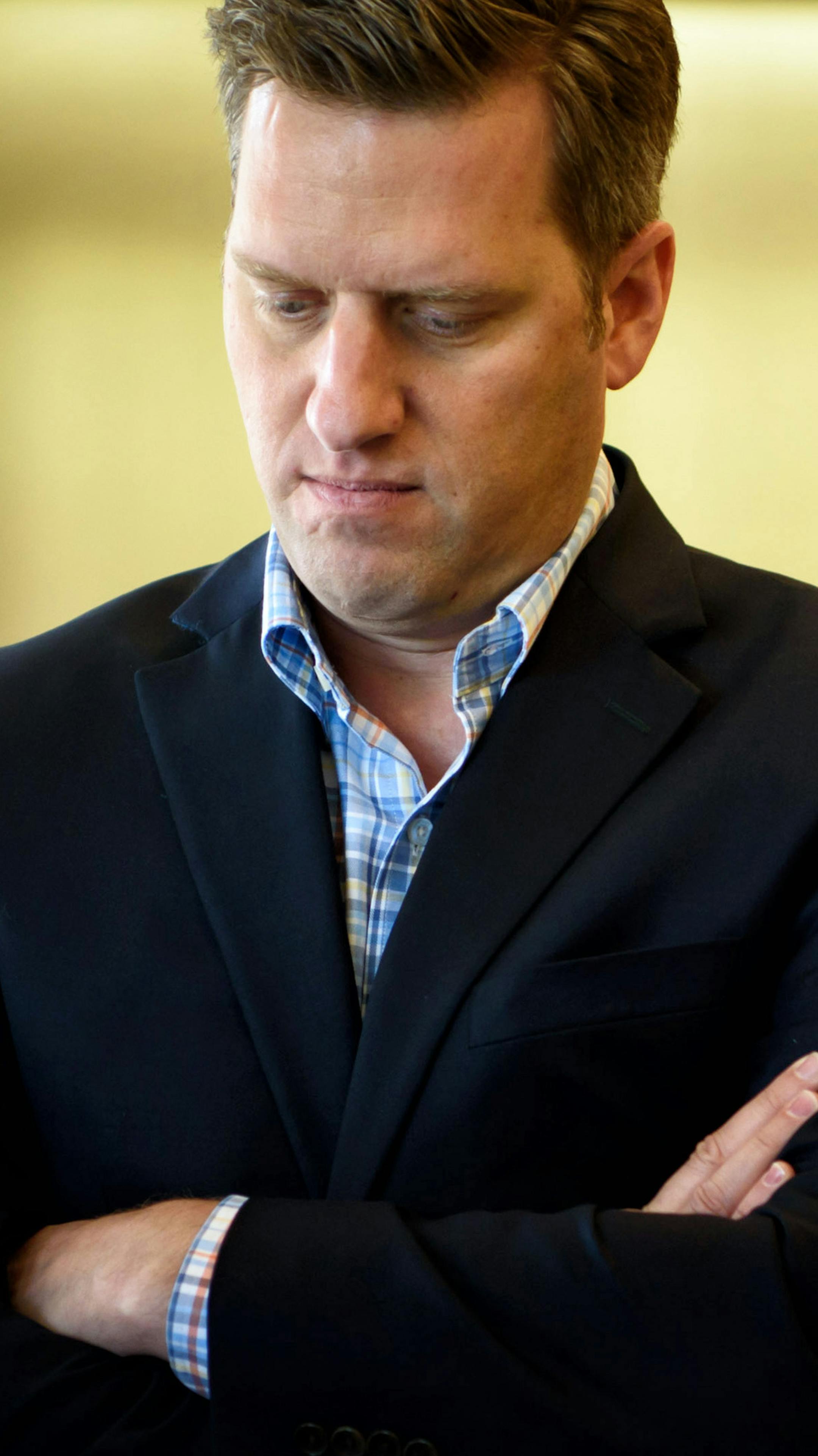 House Speaker Kurt Daudt waited to meet with the Governor. ] GLEN STUBBE * gstubbe@startribune.com Tuesday, June 7, 2016, Republican and DFL leaders met Tuesday with Governor Dayton to find a way forward with the stalled tax bill and a possible special session. Earlier the Governor held a news conference on the same subject.