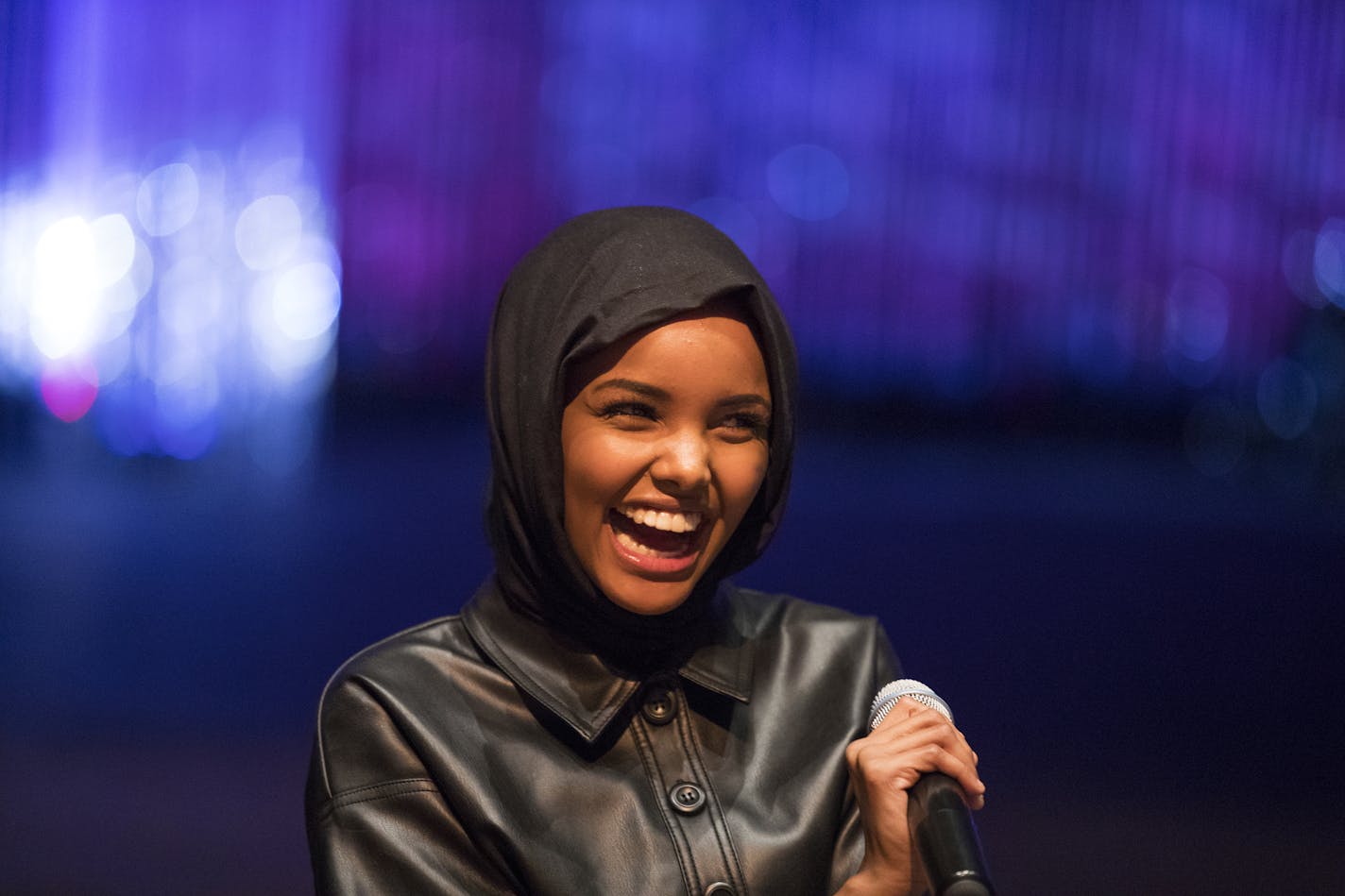 Halima Aden, who was in last year's competition and the first to compete in a Miss USA competition in a hijab and burkini, speaks to this year's pageant participants. Seven women this year are wearing a hijab in the competition. ] LEILA NAVIDI &#xef; leila.navidi@startribune.com BACKGROUND INFORMATION: Miss Minnesota USA pageant at the Ames Center in Burnsville on Saturday, November 25, 2017.