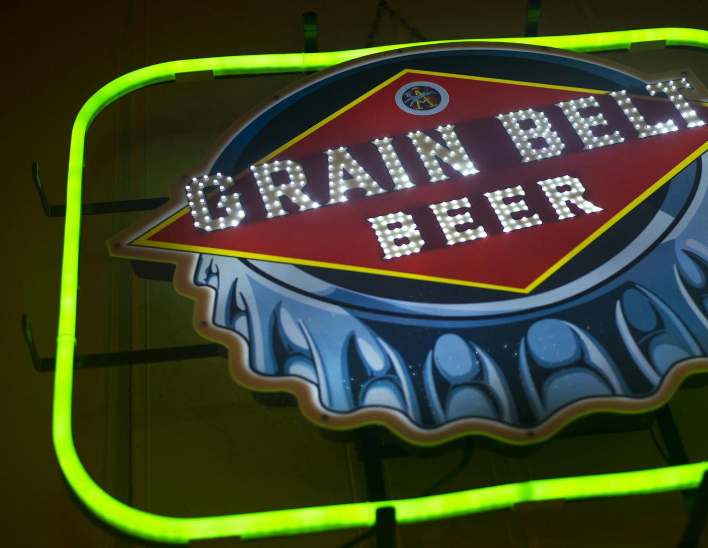 A Grain Belt Beer sign adorns a wall at Bryant-Lake Bowl. ] (Matthew Hintz, Minneapolis, 111113)