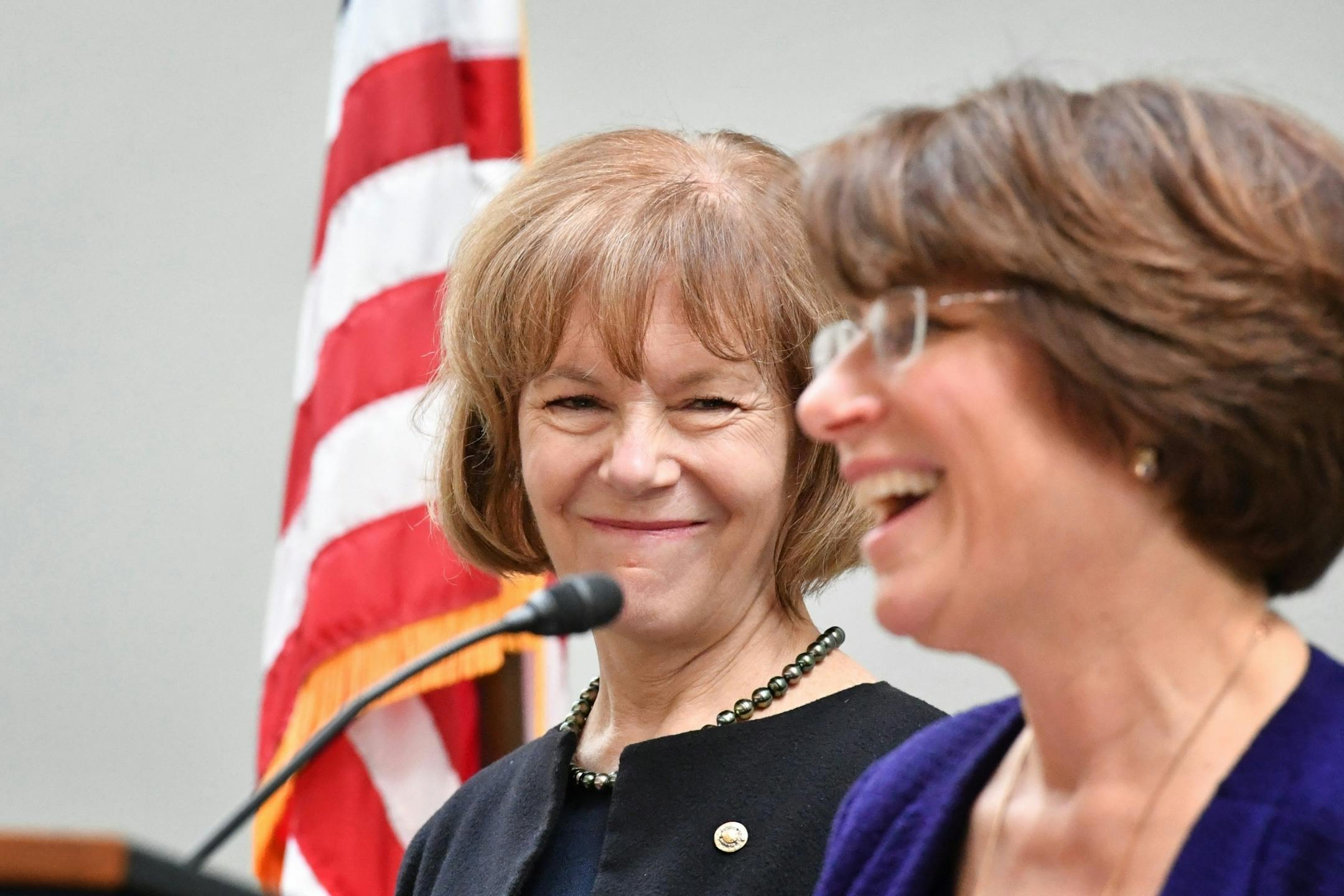 Sen. Amy Klobuchar gave a warm introduction to fellow Minnesota Senator Tina Smith in 2018.