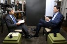 In this image released by ABC News, correspondent George Stephanopoulos, left, appears with former FBI director James Comey for a taped interview that