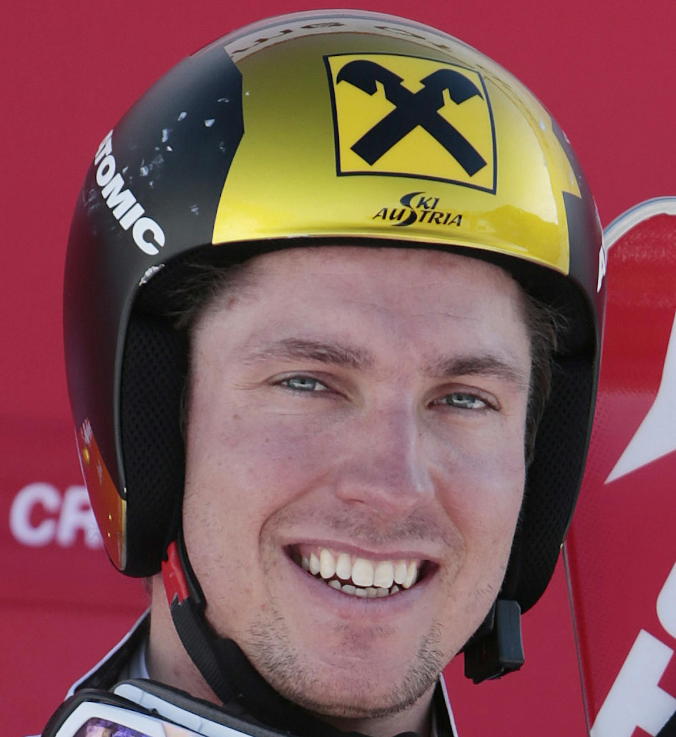 First place finisher Austria's Marcel Hirscher poses on the podium at the men's World Cup giant slalom ski race Sunday, Dec. 6, 2015, in Beaver Creek, Colo. (AP Photo/Nathan Bilow)