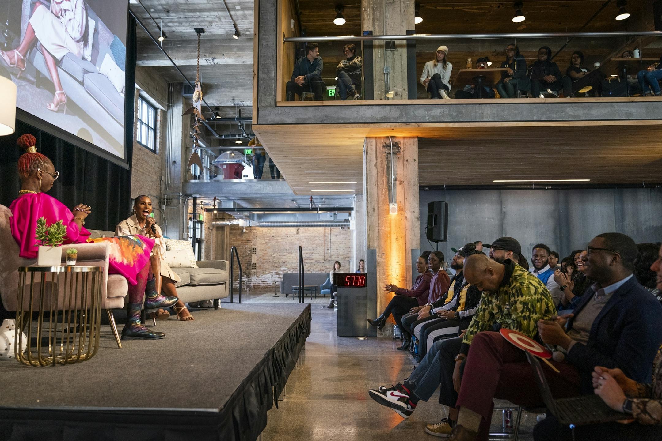 Writer and comedian Issa Rae spoke with Caroline Wanga, left,Target's chief culture, diversity and inclusion officer, during an event at Target headquarters.