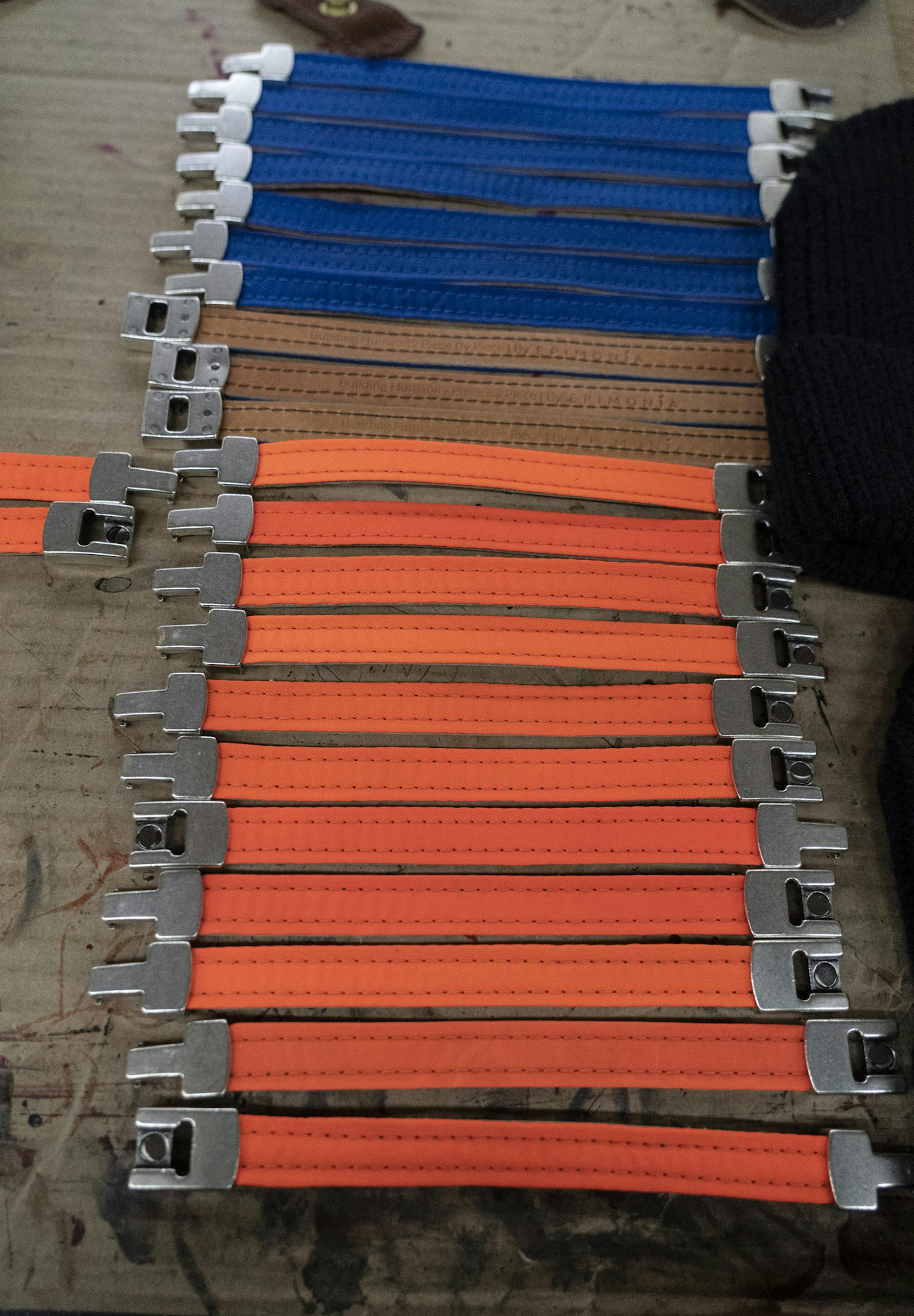 Mohamed Malim, 23, founded a company called Epimonia that makes bracelets and hats out of repurposed life jackets the refugees have likely used during boat trips to Greece. These are the bracelets photographed in Maplewood, Minn., on Tuesday, November 26, 2019. ] RENEE JONES SCHNEIDER ¥ renee.jones@startribune.com