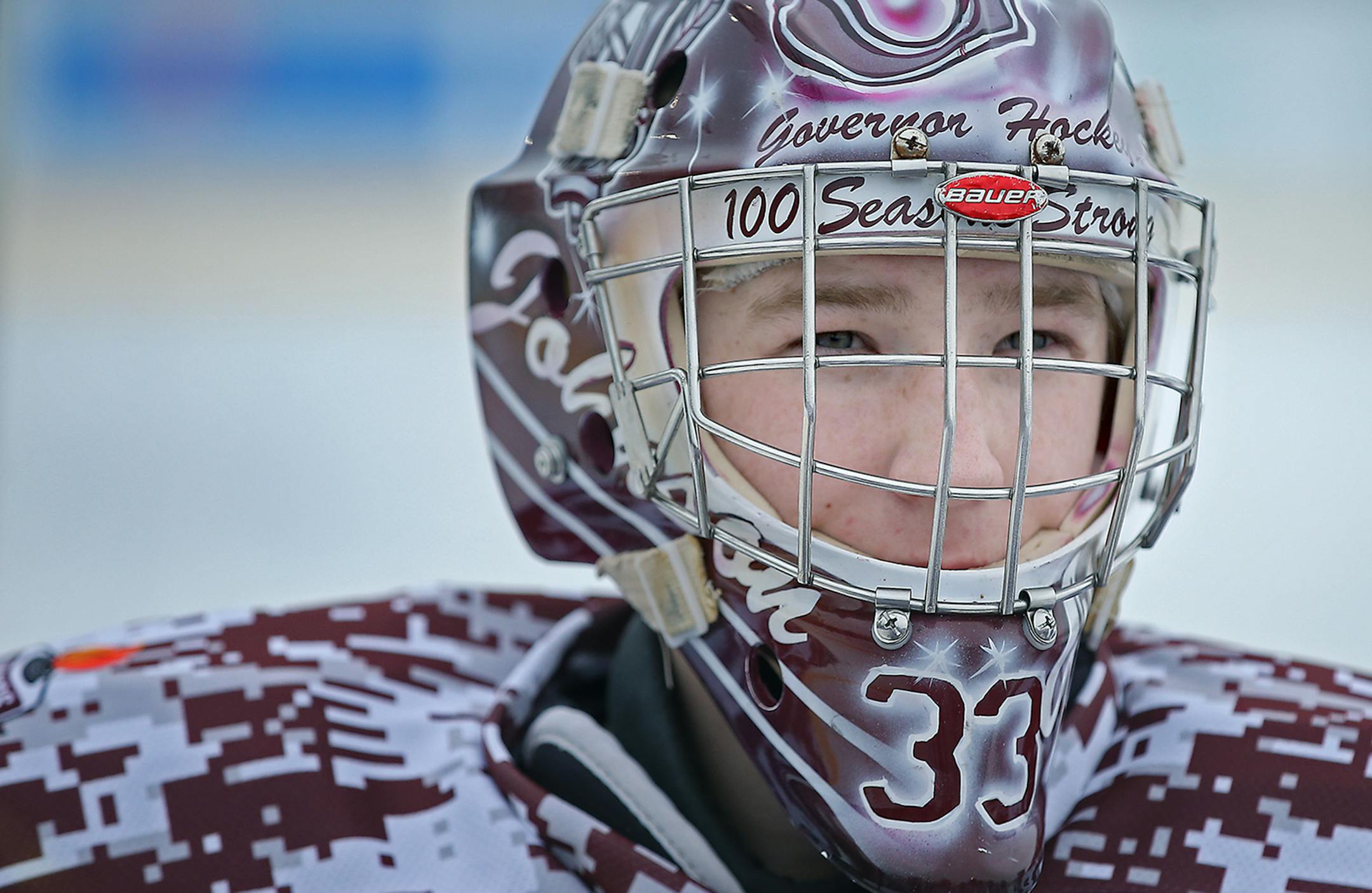 Goalie Sam Moberg, a St. Paul Johnson junior, practiced at Holman Field Rink, Friday, January 16, 2015 in St. Paul, MN. Moberg has played every minute of every game since he was an eighth grader. ] (ELIZABETH FLORES/STAR TRIBUNE) ELIZABETH FLORES &#x2022; eflores@startribune.com