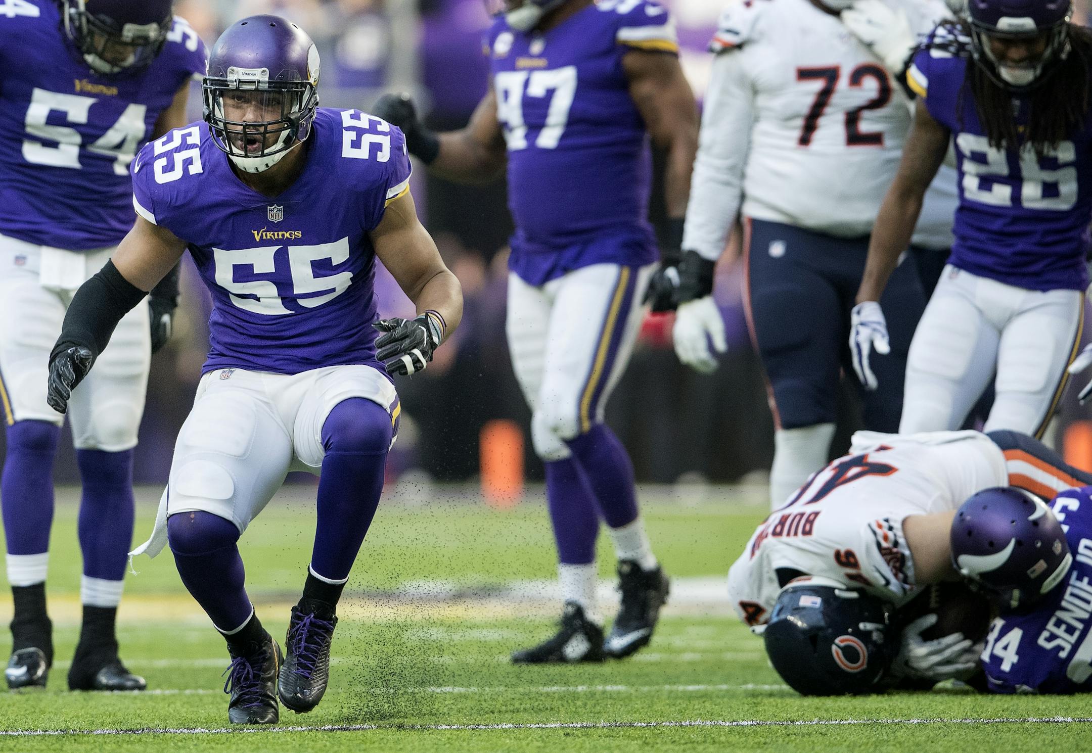 Anthony Barr (55) celebrated after a defensive stop last season.