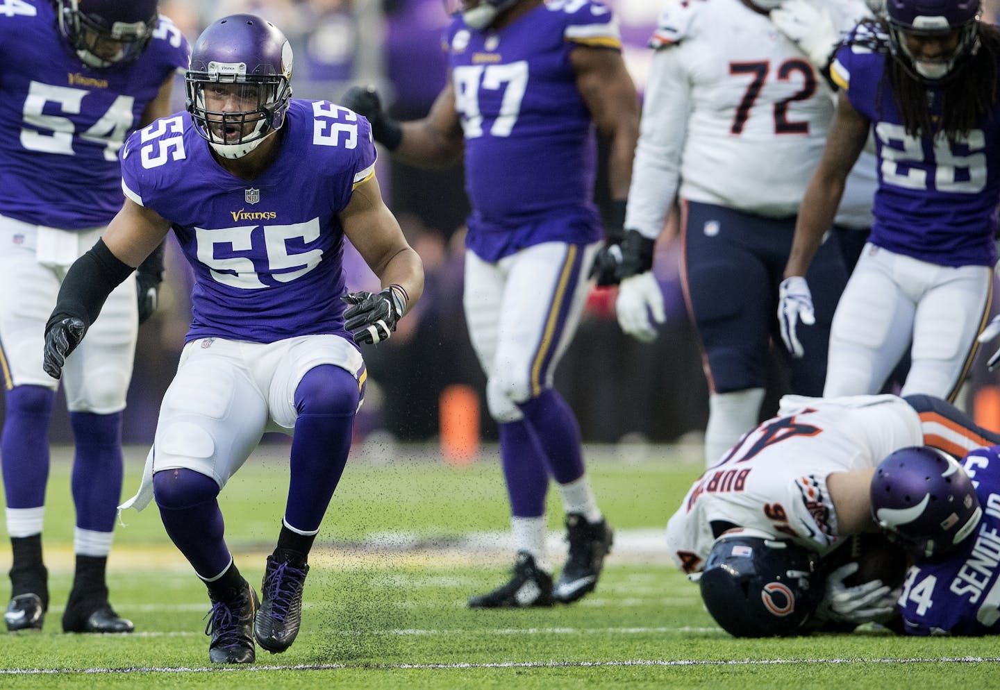 Anthony Barr (55) celebrated after a defensive stop last season.