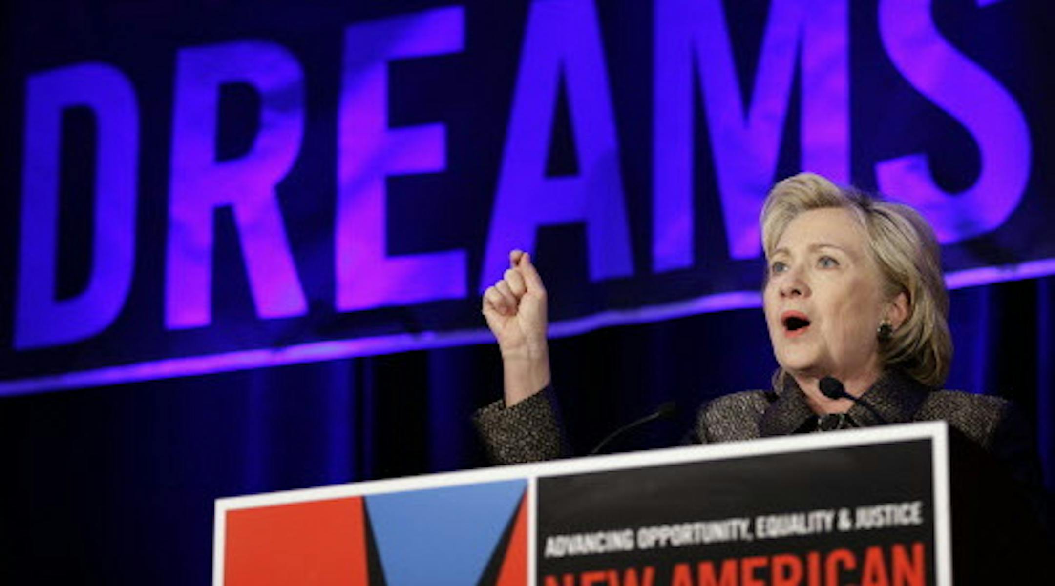 Democratic presidential candidate Hillary Clinton speaks during the 2015 National Immigration Integration Conference in New York, Monday, Dec. 14, 2015. (AP Photo/Seth Wenig)