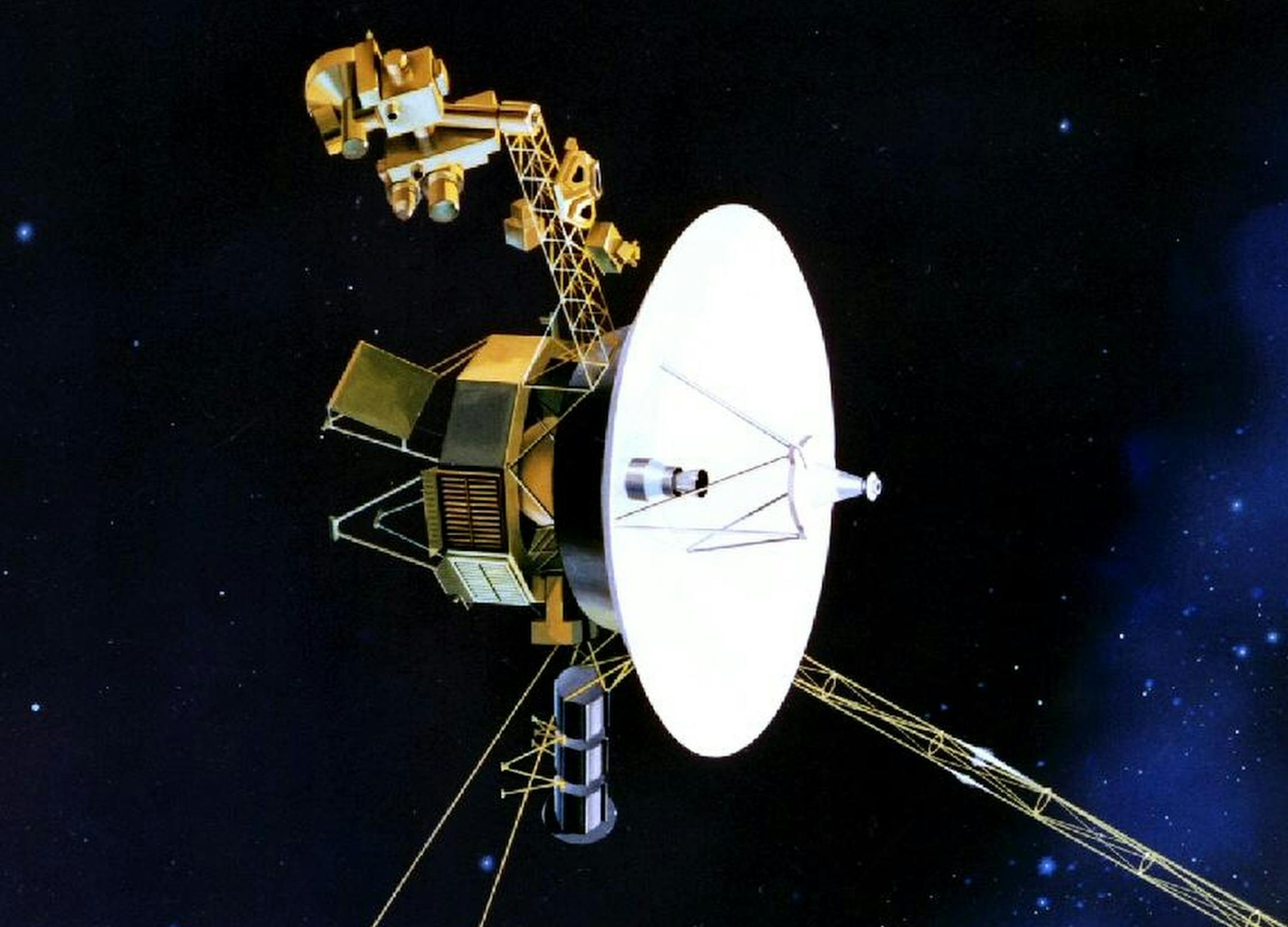 This artists rendering provided by NASA shows the Voyager spacecraft. Launched in 1977, the twin spacecraft are exploring the edge of the solar system. Thirty-five years after leaving Earth, Voyager 1 is reaching for the stars. Sooner or later, the workhorse spacecraft will bid adieu to the solar system and enter a new realm of space _ the first time a man-made object will have escaped to the other side. (AP Photo/NASA)