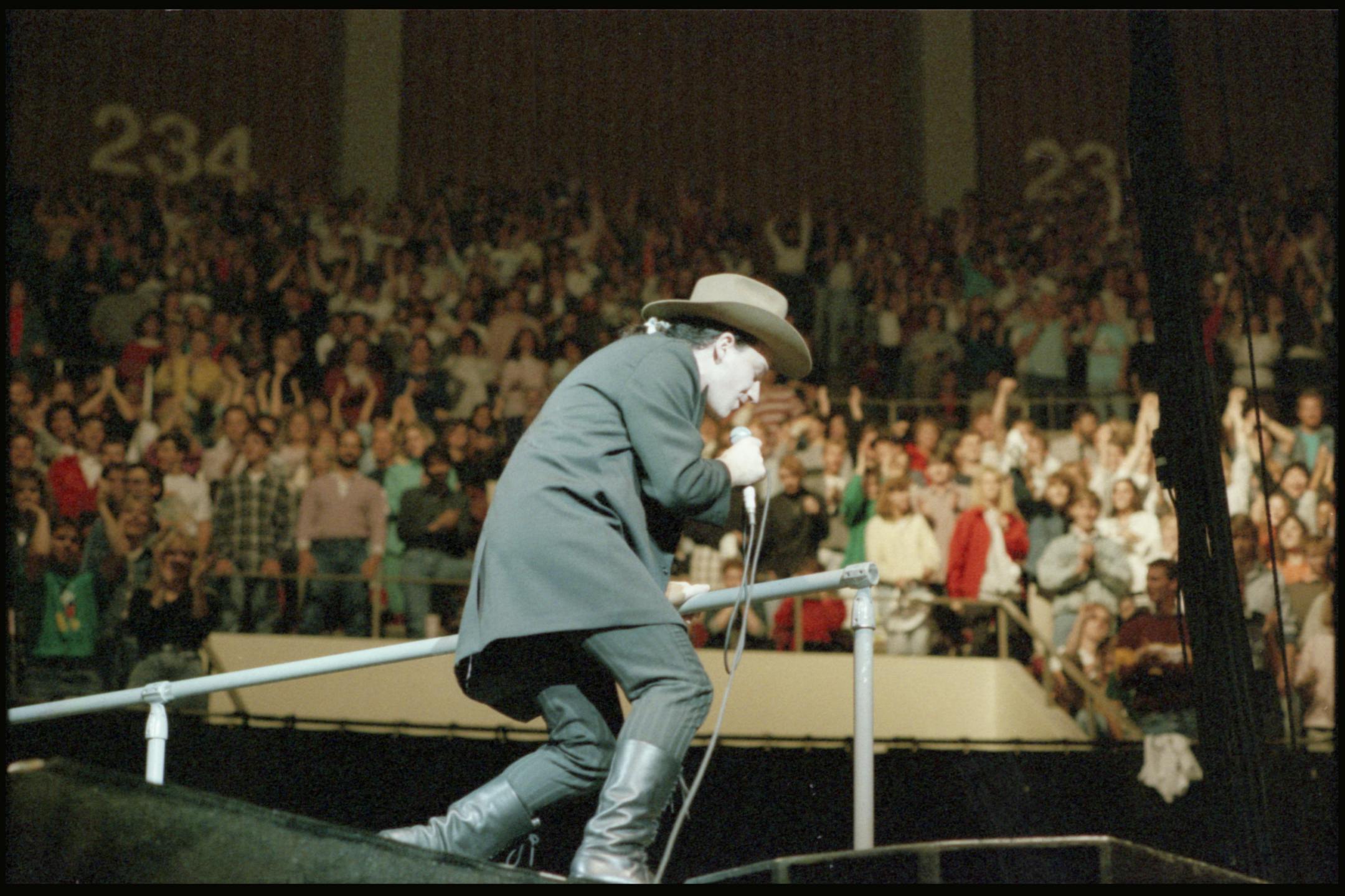 A file photo showing U2 on the "Joshua Tree" tour at the St. Paul Civic Center in 1987.