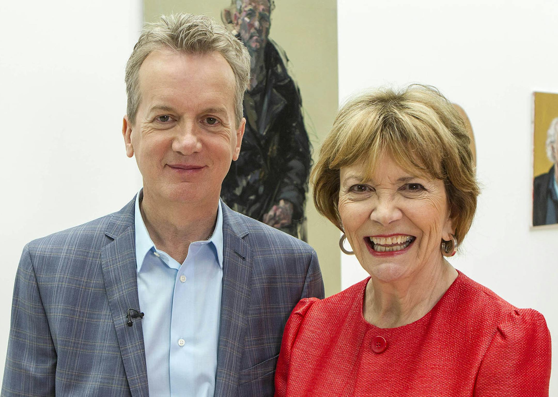 Frank Skinner and Joan Bakewell host "Portrait Artist of the Year." Edinburgh (Day 1) Heat credit: Sky Arts