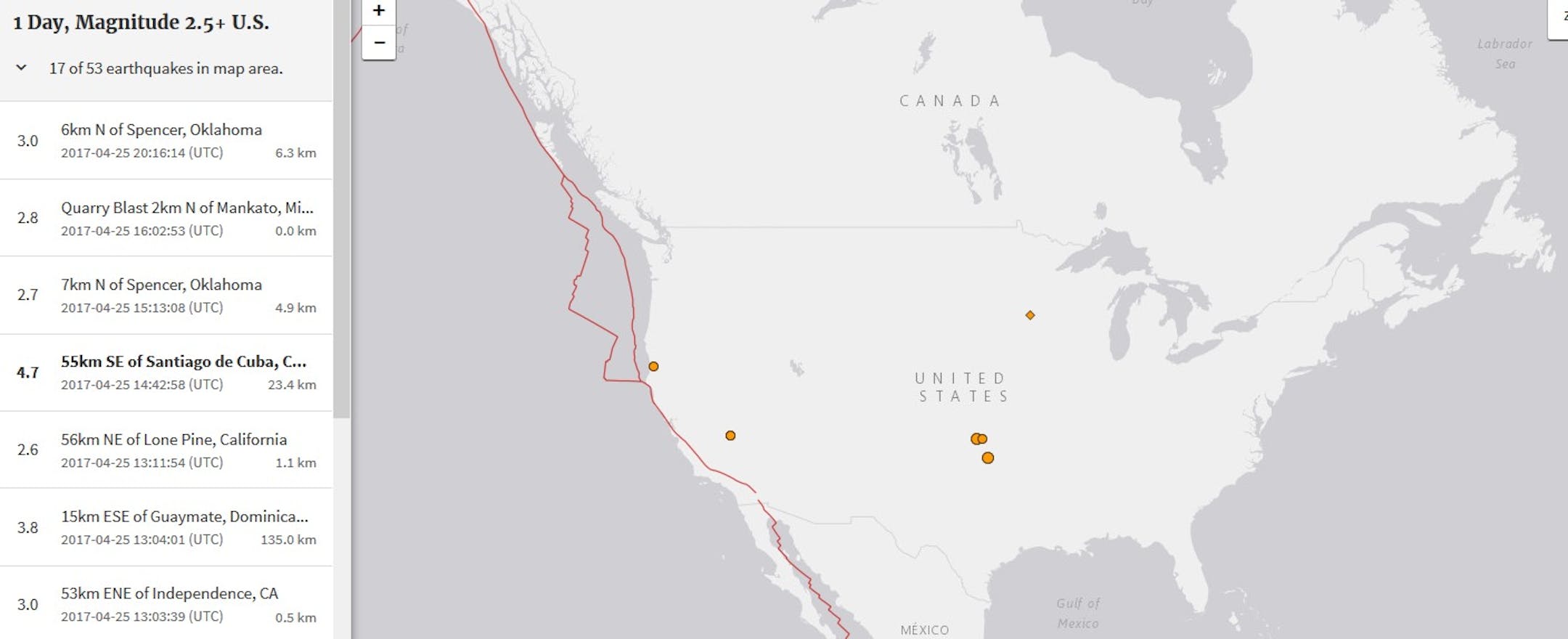 A map of U.S. seismic activity on Tuesday includes an unlikely spot: Minnesota.