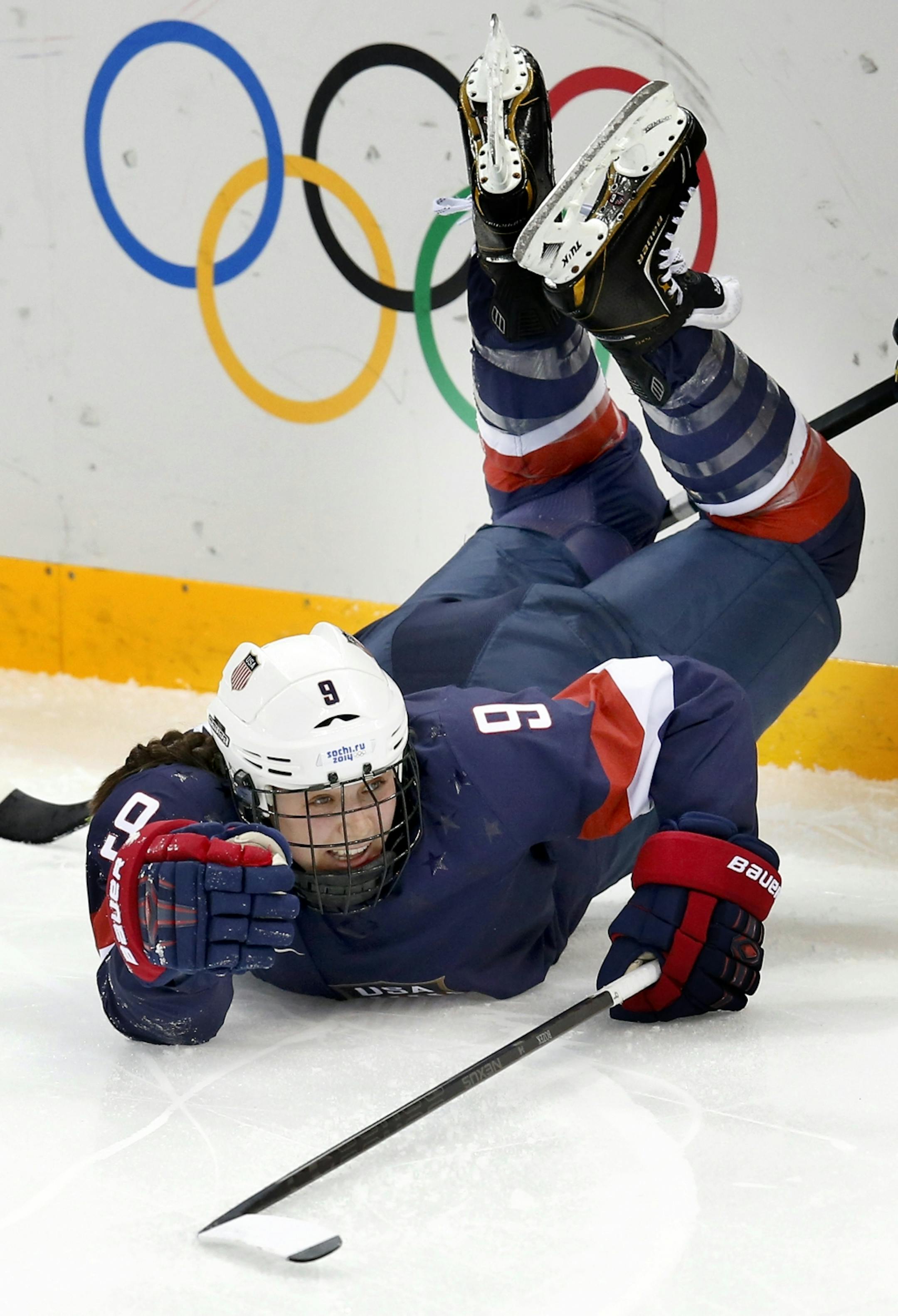 Megan Bozek (9) during the second period. USA beat Sweden by a final score of 6-1.