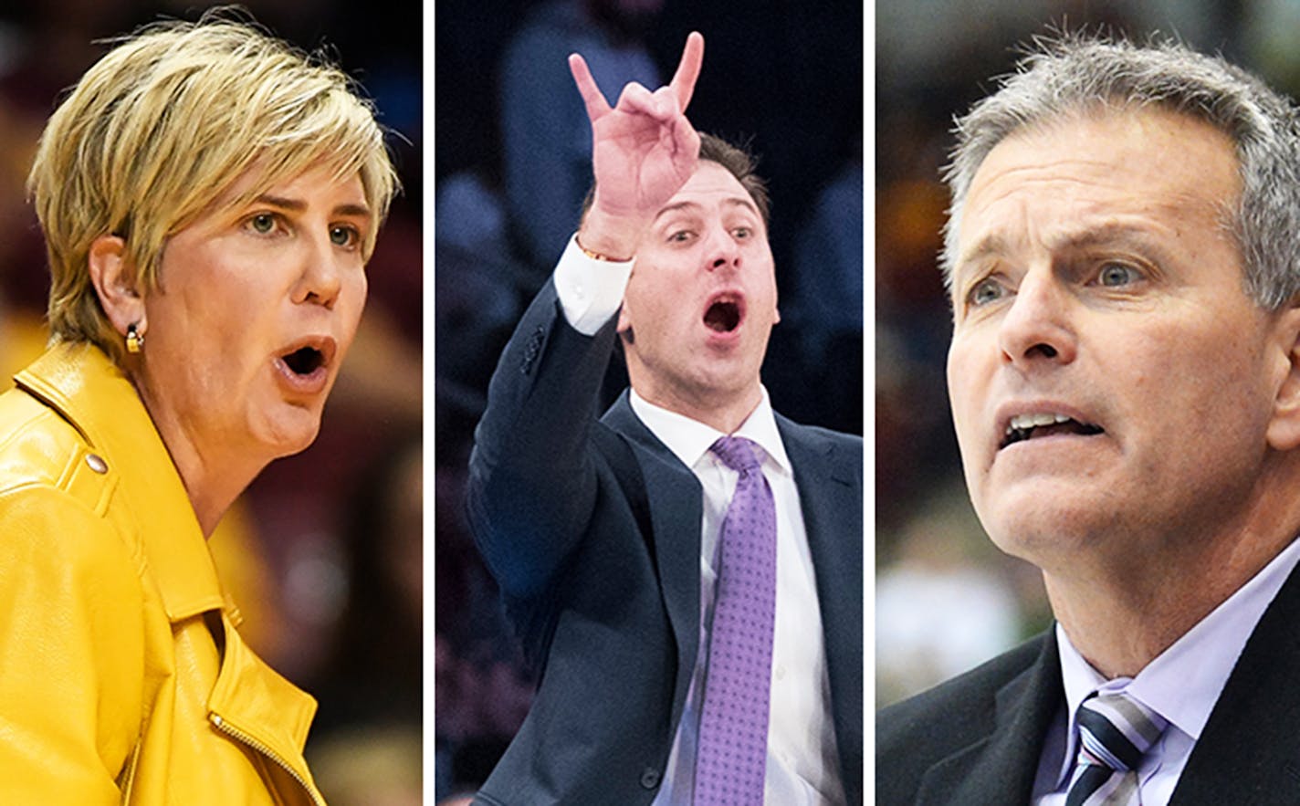 Marlene Stollins, Richard Pitino and Don Lucia: Will these Gophers coaches all be back next season? If so, will all three have new contracts? (Star Tribune, Associated Press photos)