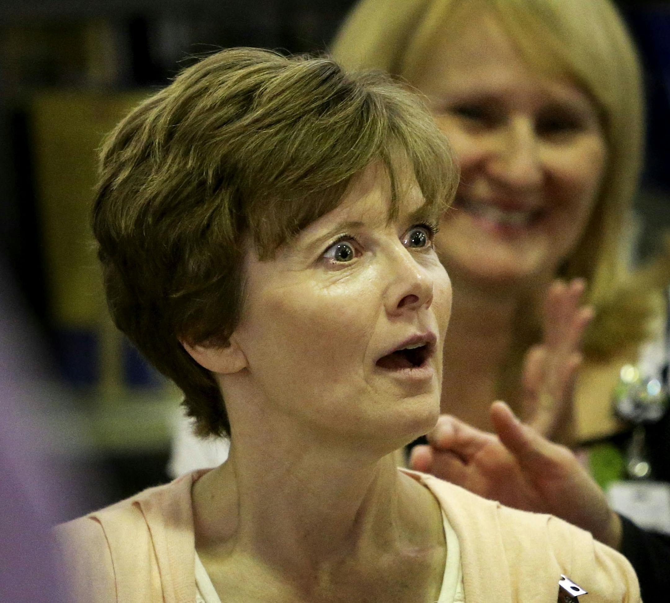 Fair Oaks Elementary Schook pre-k teacher Etta Rassier thought she was attending an all-staff meeting until David Smith, executive director of Kids In Need Foundation, delivered the news to the school that Rassier had been chosen National Teacher of the year by the not-for-profit Tuesday, Aug. 26, 2014, in Brooklyn Park, MN. Then Rassier's eyes grew wide.] (DAVID JOLES/STARTRIBUNE) djoles@startribune Etta Rassier, a pre-k teacher at Fair Oaks Elementary in Brooklyn Park, was surprised during an