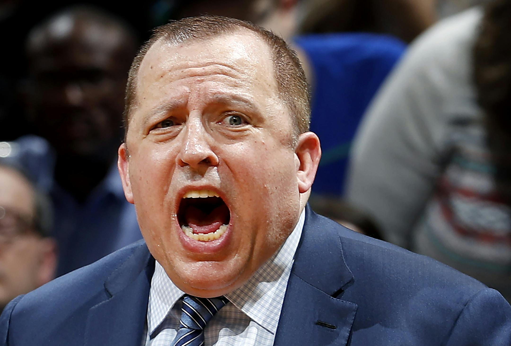 Timberwolves head coach Tom Thibodeau reacted to a call in the fourth quarter. ] CARLOS GONZALEZ ï cgonzalez@startribune.com - March 30, 2017, Minneapolis, MN, Target Center, NBA Basketball, Minnesota Timberwolves vs. Los Angeles Lakers ORG XMIT: MIN1703302147090118