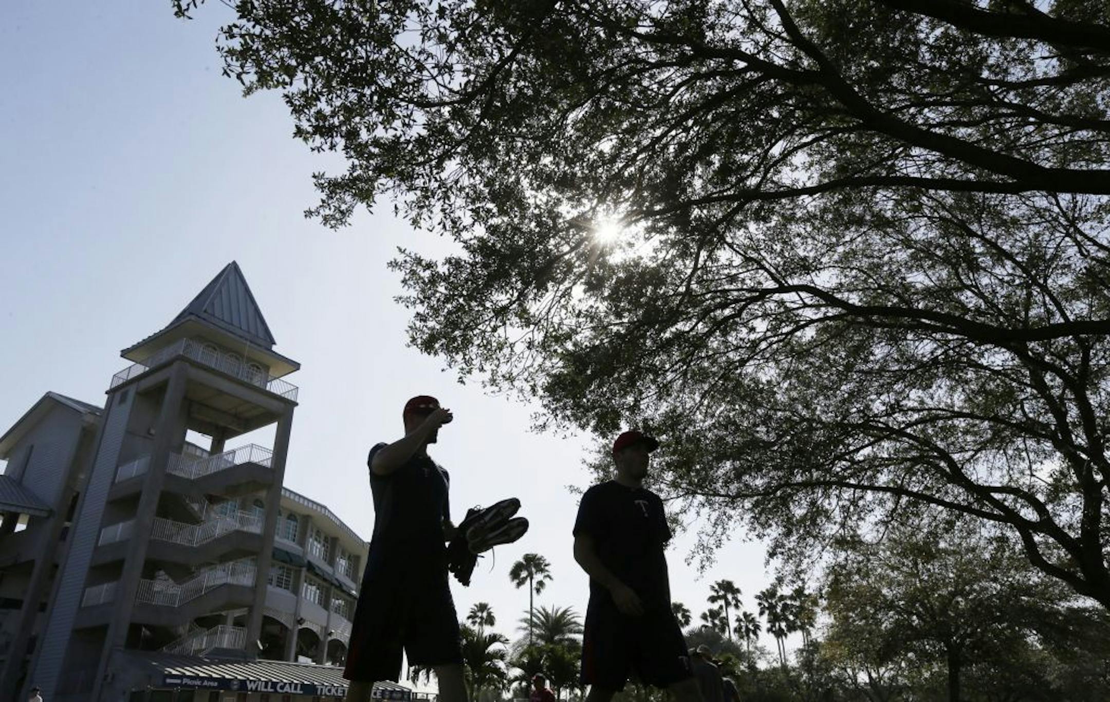 Minnesota Twins minor league players walked to the practice fields Monday Feb.11, 2013 at Lee County Sports Complex in Fort Myers, FL. Pitchers and catcher report Tuesday morning.