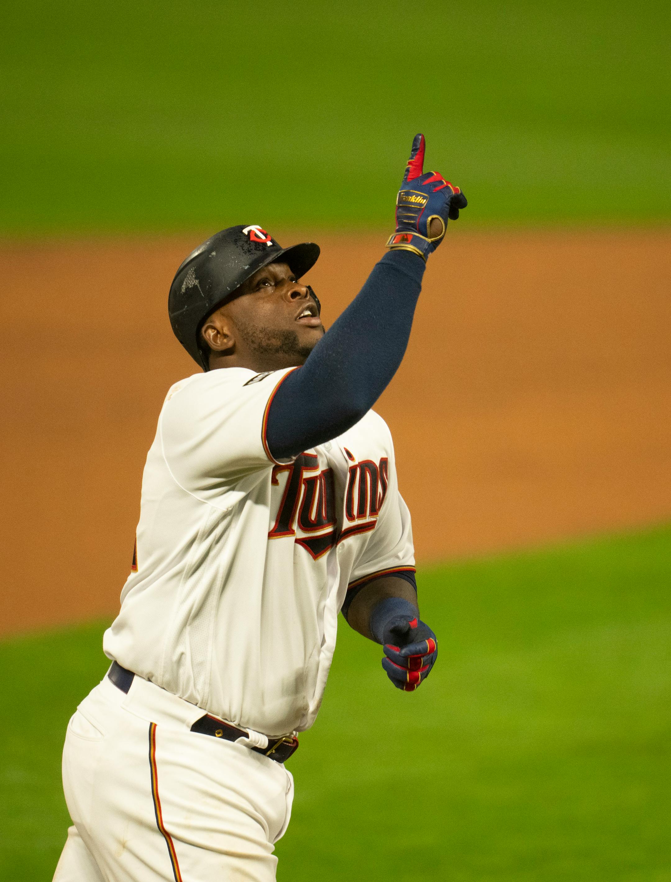 Minnesota Twins first baseman Miguel Sano celebrated his second solo home run of the game as he headed for home in the sixth inning.