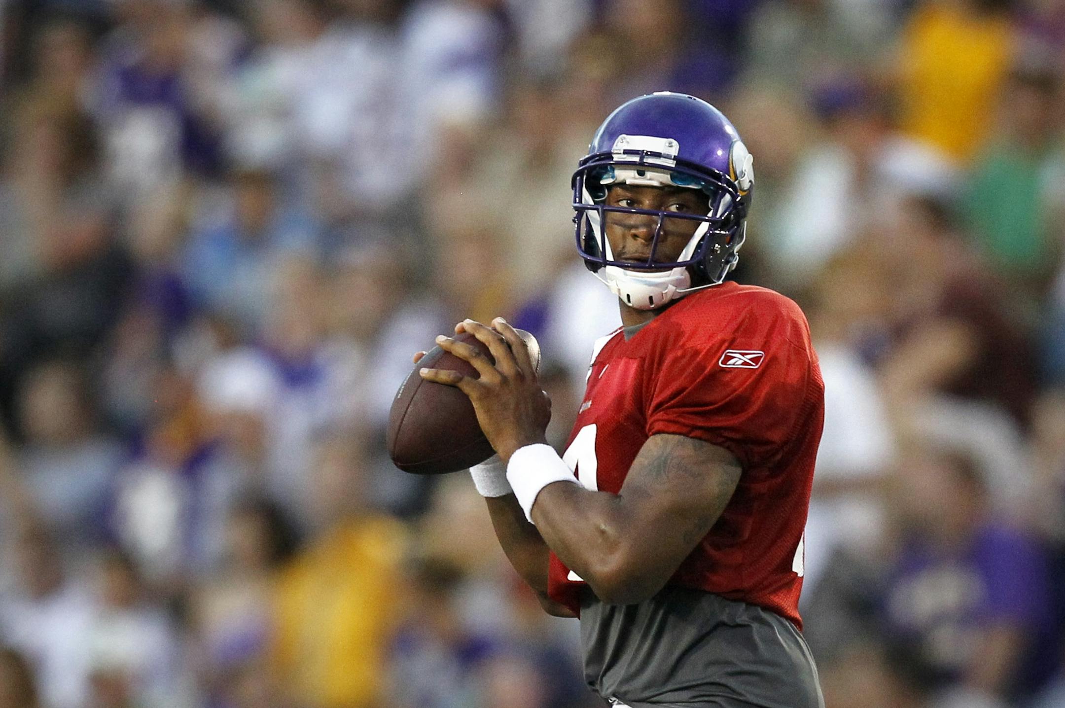 Vikings quarterback Joe Webb in a situational full contact practice Saturday night in Mankato.