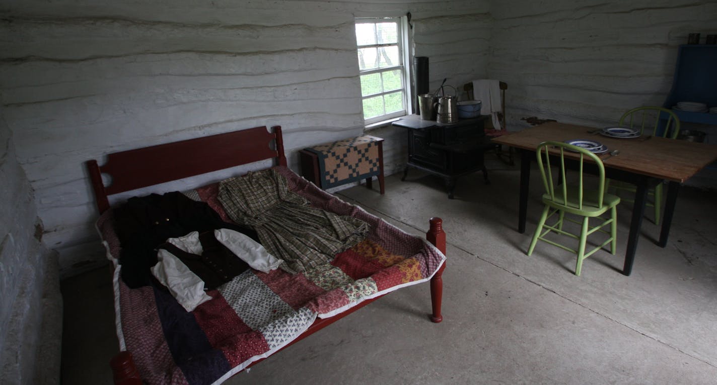 Interior of Koch pioneer cabin, Lake Shetek State Park, Minnesota.