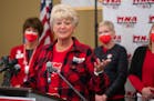 Mary C. Turner, MNA President and RN at North Memorial Hospital, answers questions at a press conference Dec. 14 at the Minnesota Nurses Association i