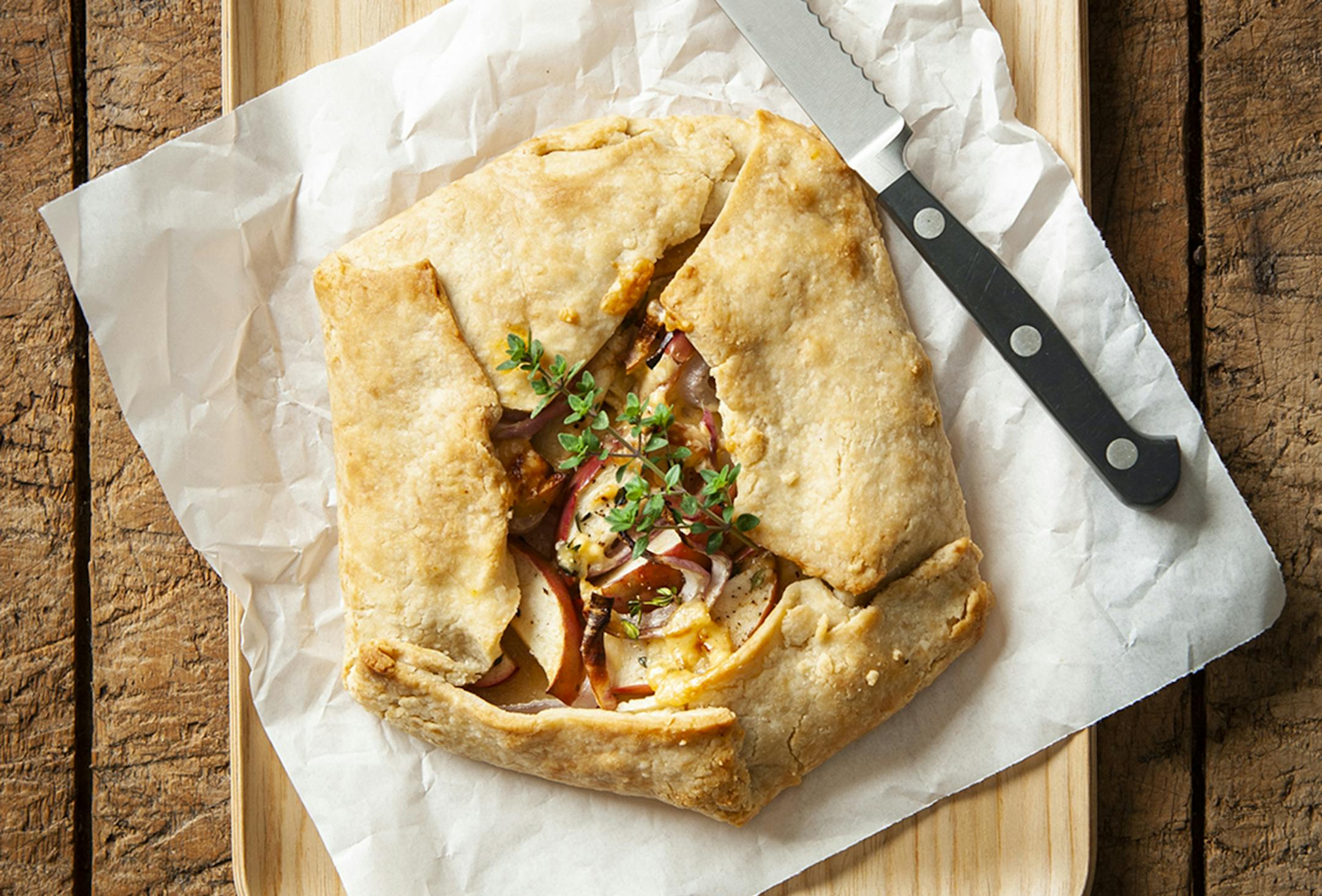 Rustic Apple, Shallot, and Manchego Tart.