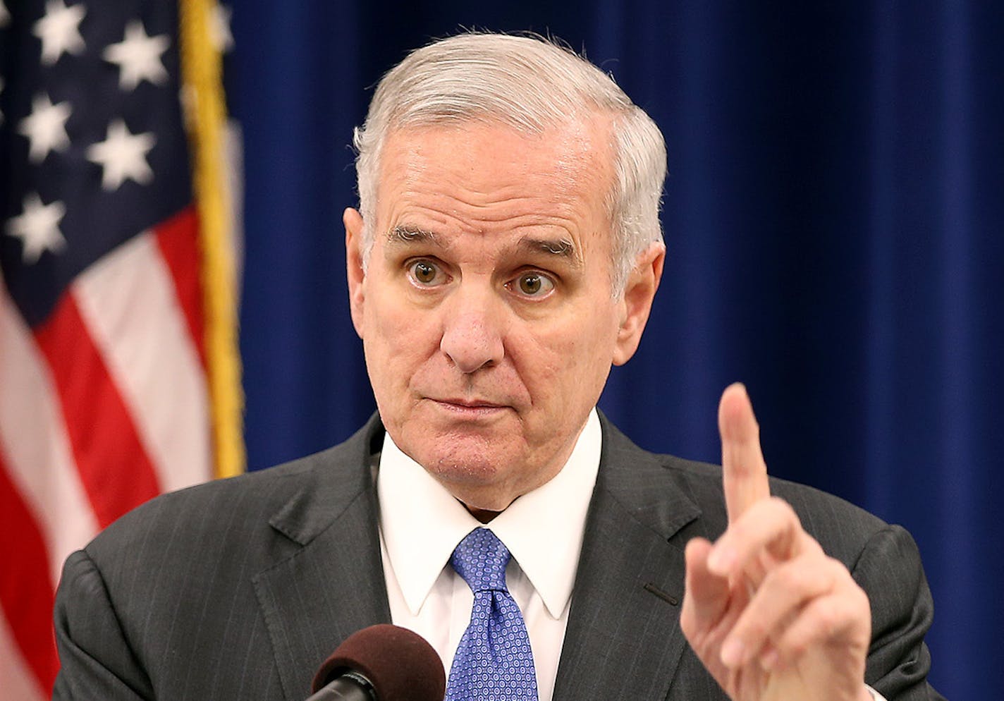 Minnesota Governor Mark Dayton gave his reaction to the November state budget forecast during a press conference at the Veteran's Building, Thursday, December 4, 2014 in St. Paul, MN. ] (ELIZABETH FLORES/STAR TRIBUNE) ELIZABETH FLORES &#x2022; eflores@startribune.com