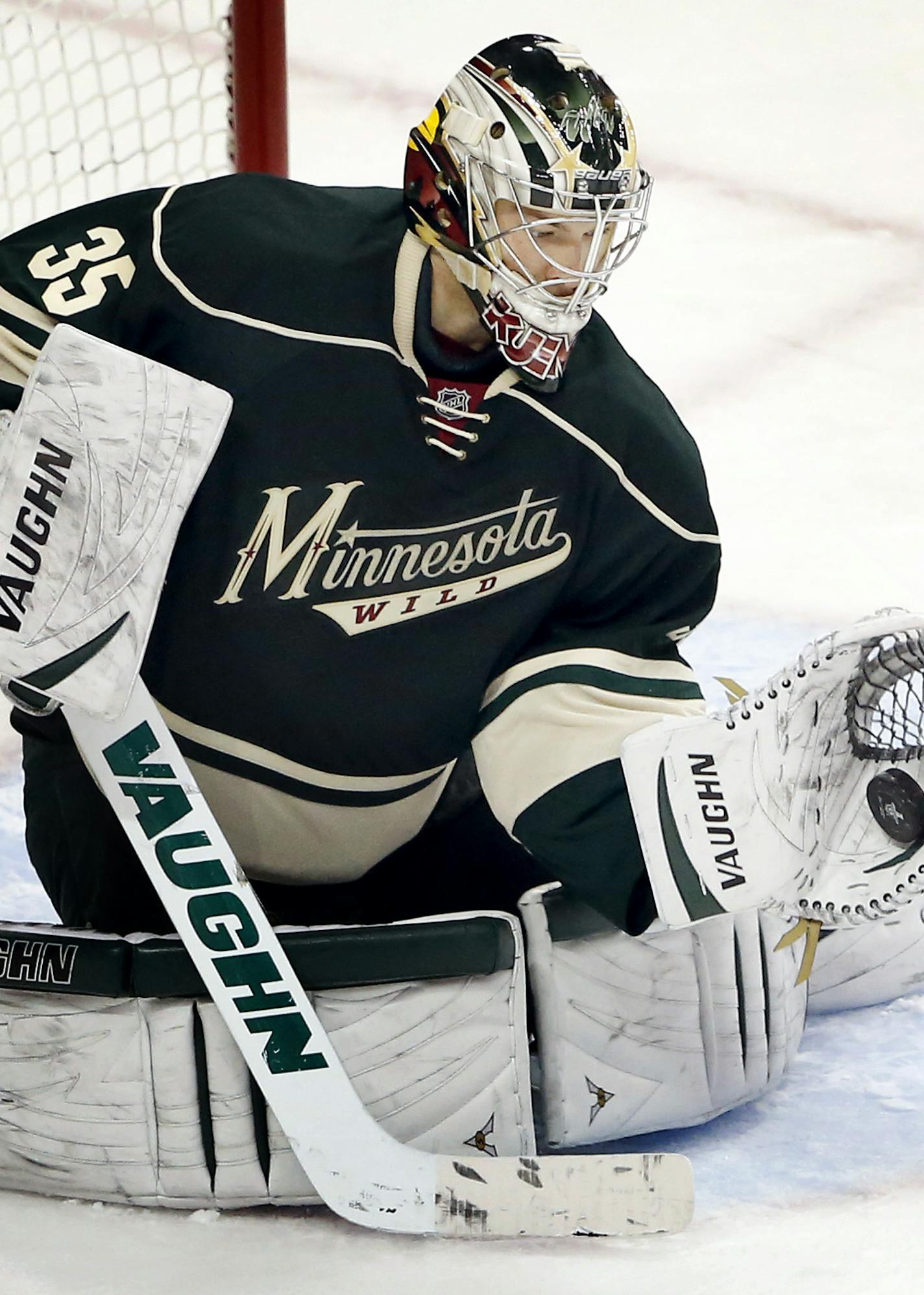 Minnesota Wild goalie Darcy Kuemper (35) made a save in the third period. ] CARLOS GONZALEZ cgonzalez@startribune.com - April 21, 2014, St. Paul, Minn., Xcel Energy Center, NHL, Minnesota Wild vs. Colorado Avalanche, Stanley Cup Playoffs round 1, Game 3