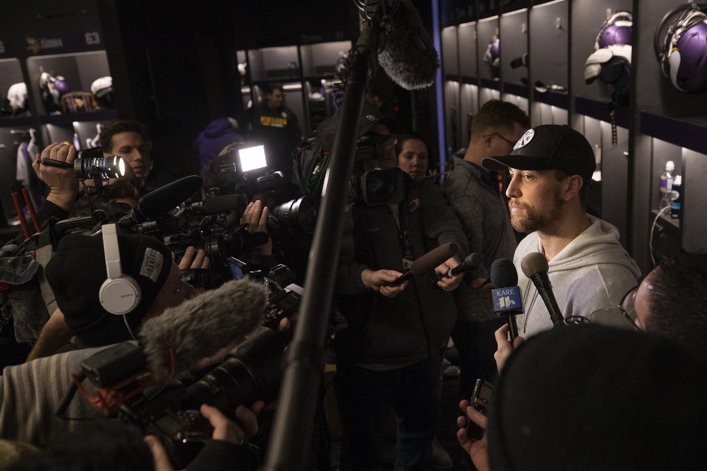 Vikings wide receiver Adam Thielen answered questions before packing up after yesterday&#x2019;s loss to the Chicago Bears at TCO Performance Center Monday December 31, 2018 in Eagan, MN.] Jerry Holt &#x2022; Jerry.holt@startribune.com