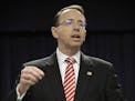 U.S. Attorney for the District of Maryland Rod J. Rosenstein speaks at a news conference in Baltimore, Wednesday, March 1, 2017, to announce that seve