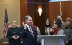 Lt. Gov Peggy Flanagan swore in incoming Metropolitan Council chair Charlie Zelle before a council meeting Wednesday. ] Aaron Lavinsky &#x2022; aaron.