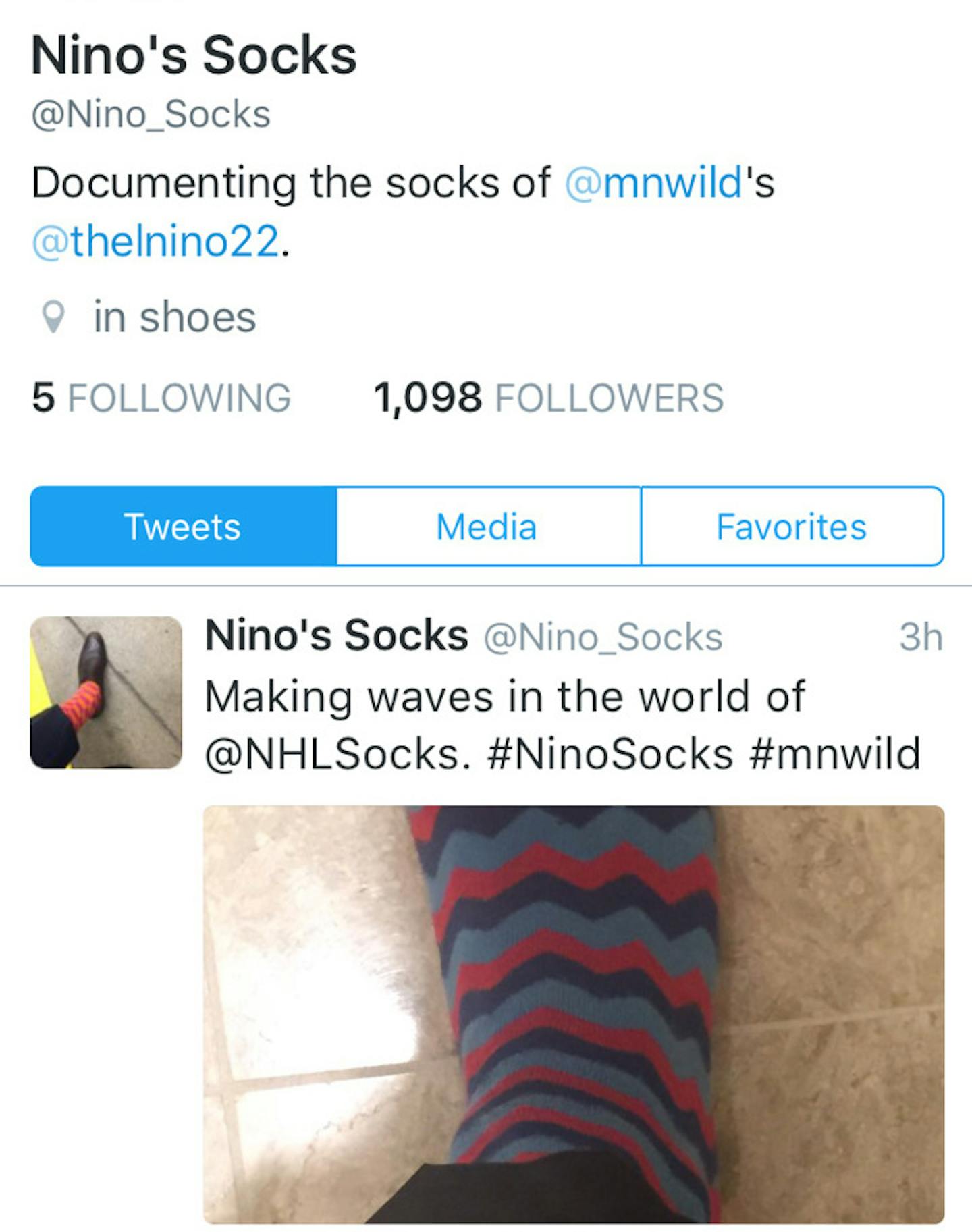 Nino Niederreiter&#x2019;s socks Twitter page has 1,000-plus followers.