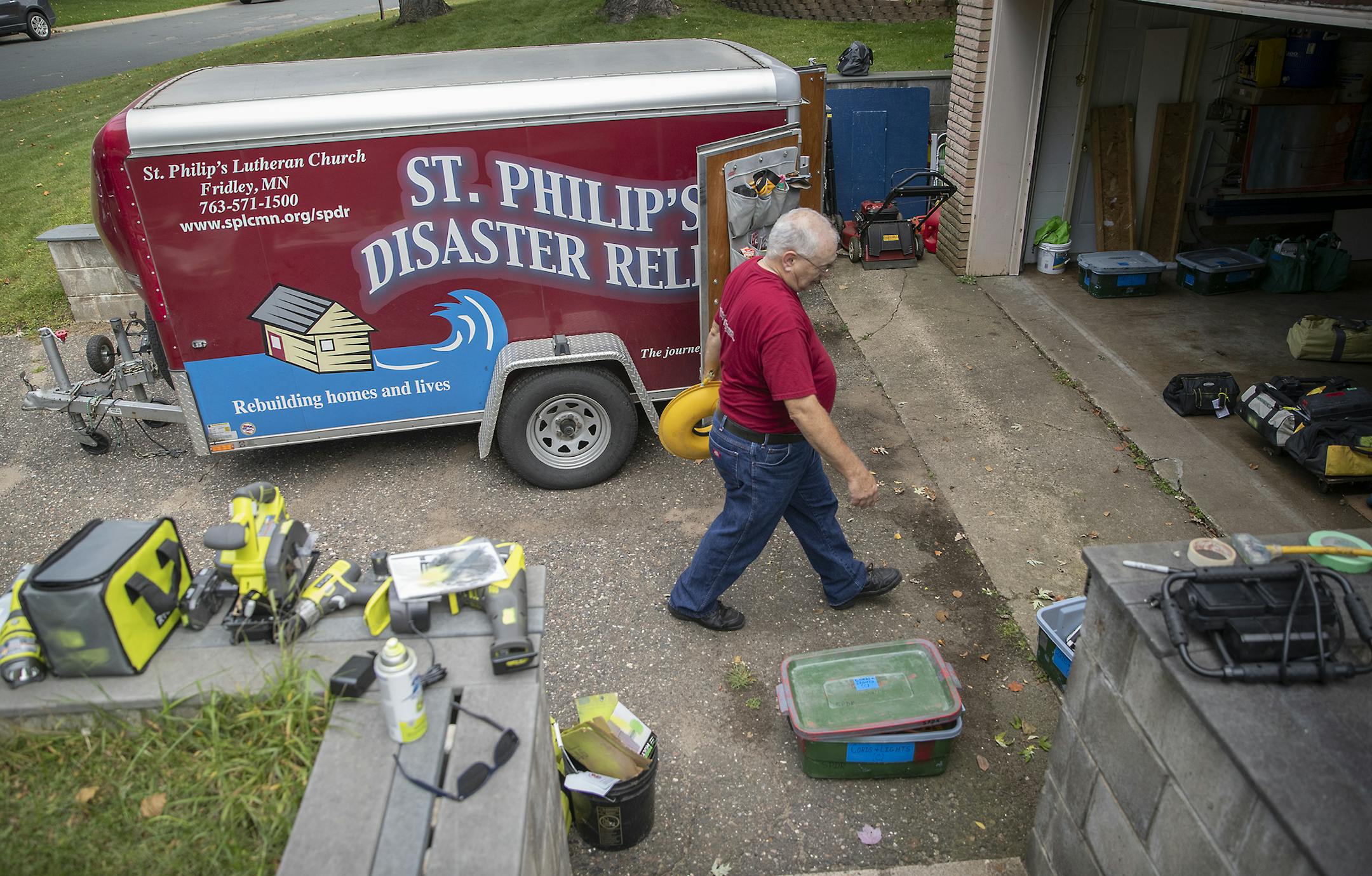 David Landrus, a team member of St. Philips Disaster Relief, helped take inventory of items that the team will take to Houston on October 5.