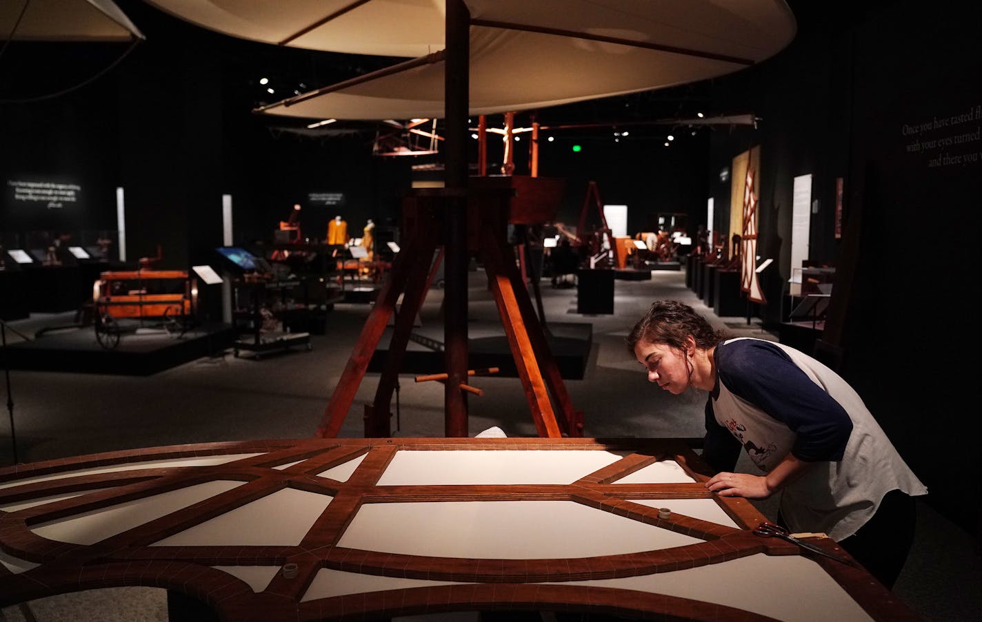 Fabricator Elena Lavorato sewed a replica of a set of wings designed by Leonardo da Vinci for the "Inventing Genius" exhibit at the Science Museum of Minnesota in downtown St. Paul. The prolific inventor and ultimate Renaissance man, who died 500 years ago, designed several contraptions to try to get humans airborne.