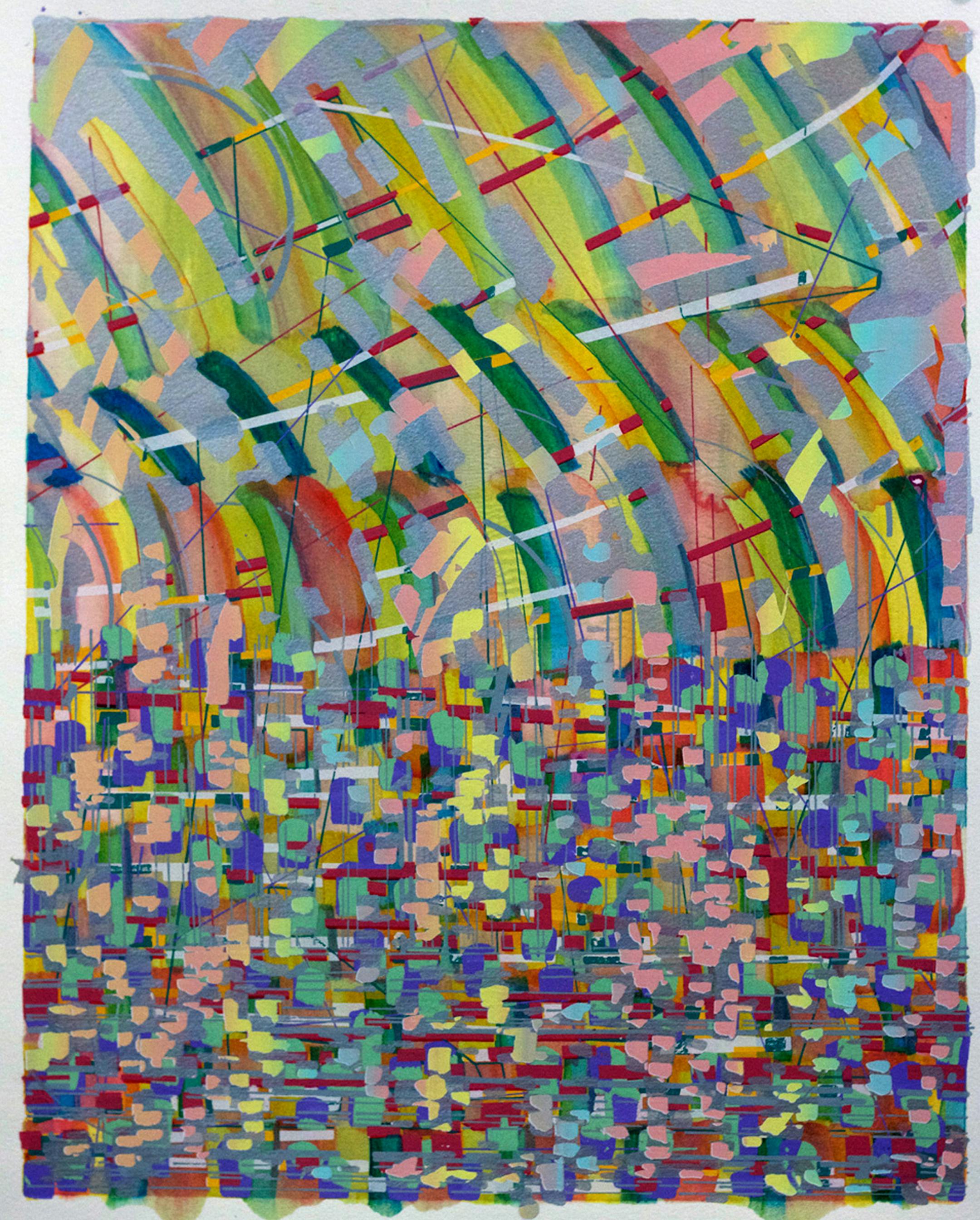 2014 watercolor monotype by Minnesota artist Drew Peterson titled ‚ÄúThe Evaporating Crowd.‚Äù