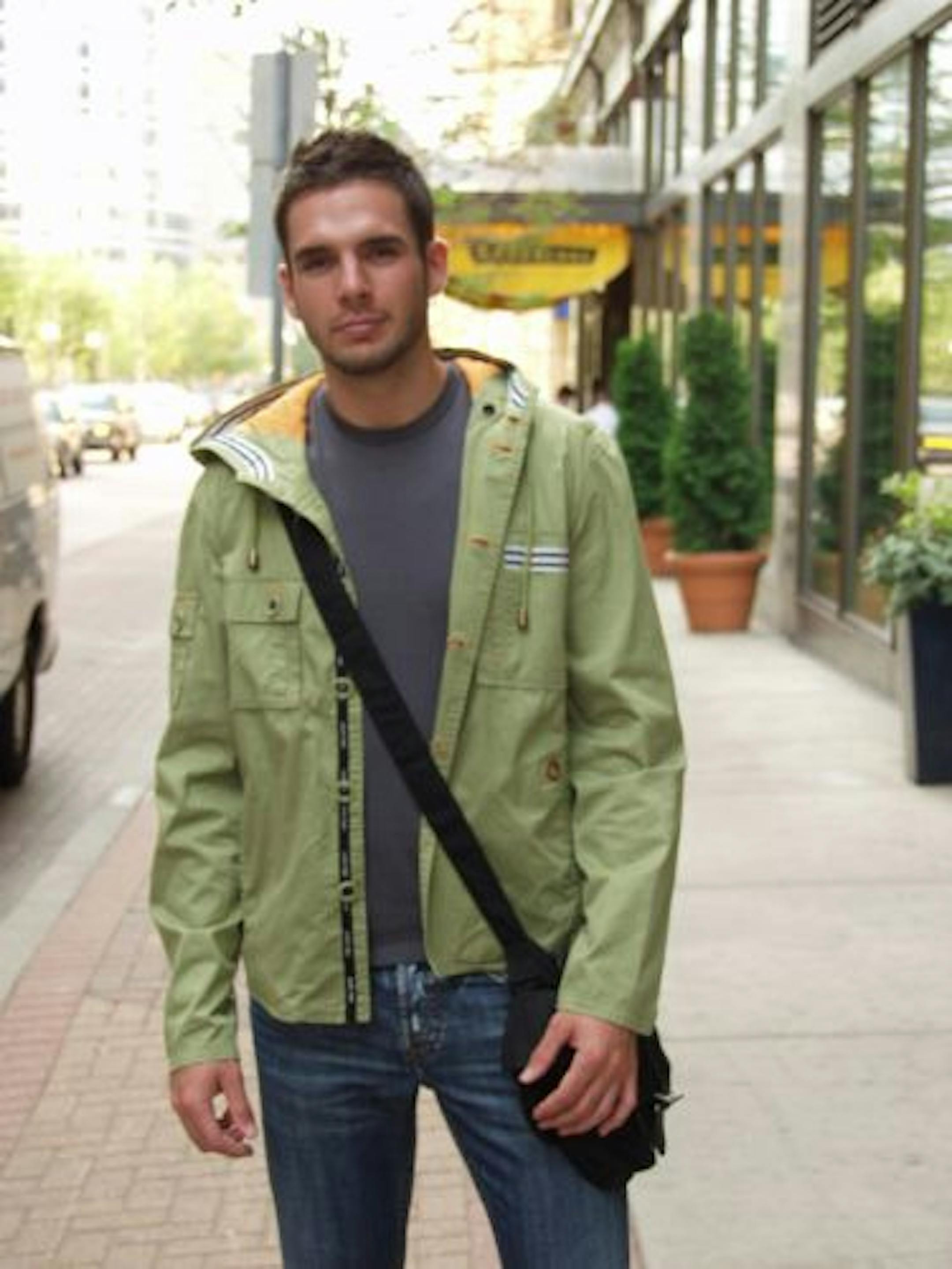 A Fluxus T-shirt ($28), Cloth Logic jacket ($48, originally $95), SKFK bag ($39, originally $78) and 1921 denim ($85, originally $170) from Details Style Lab.