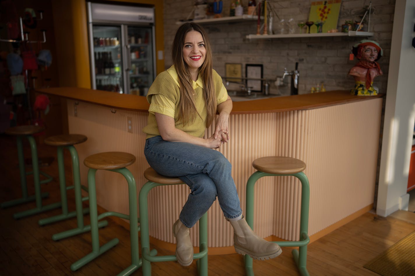 Portrait of Erin Flavin, is the owner of Marigold at Marigold N/A Bottle Shop Monday January 9, 2023. ] JERRY HOLT • jerry.holt@startribune.com Marigold N/A Bottle Shop portraits.