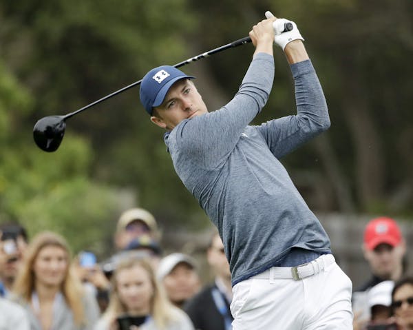 Jordan Spieth watches his tee shot on the 13th hole during the second round of the U.S. Open Championship golf tournament Friday, June 14, 2019, in Pe