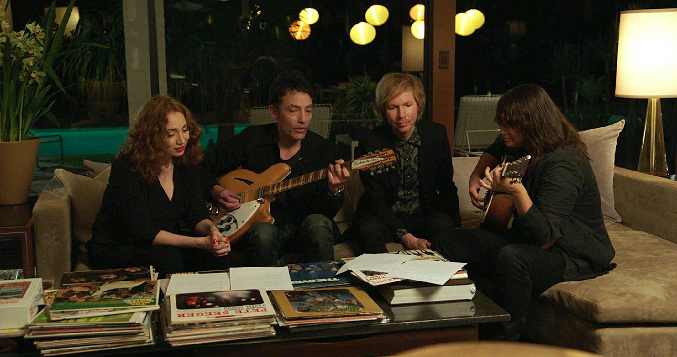 Regina Spektor (left), Jakob Dylan, Beck and Cat Power in "Echo In the Canyon." (Greenwich Entertainment/IMDb/TNS) ORG XMIT: 1339871