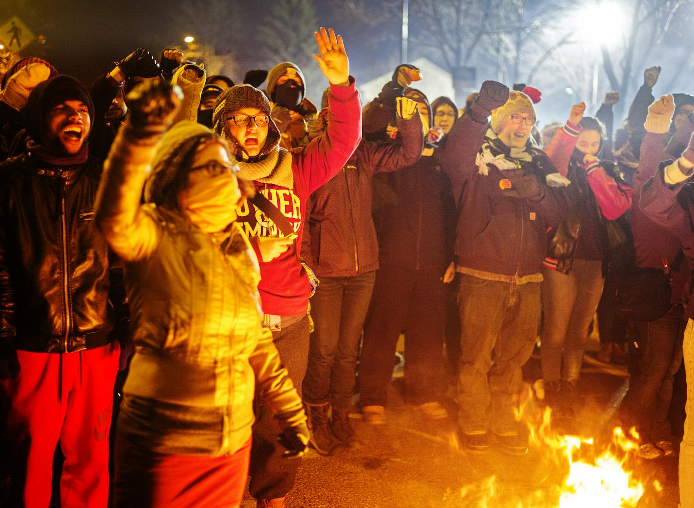 At the 4th Precinct in North Minneapolis, protesters demanded answers over the death of Jamar Clark who was shot and killed by police .]Richard Tsong-Taatarii/rtsong-taatarii@startribune.com ORG XMIT: MIN1511191935581111