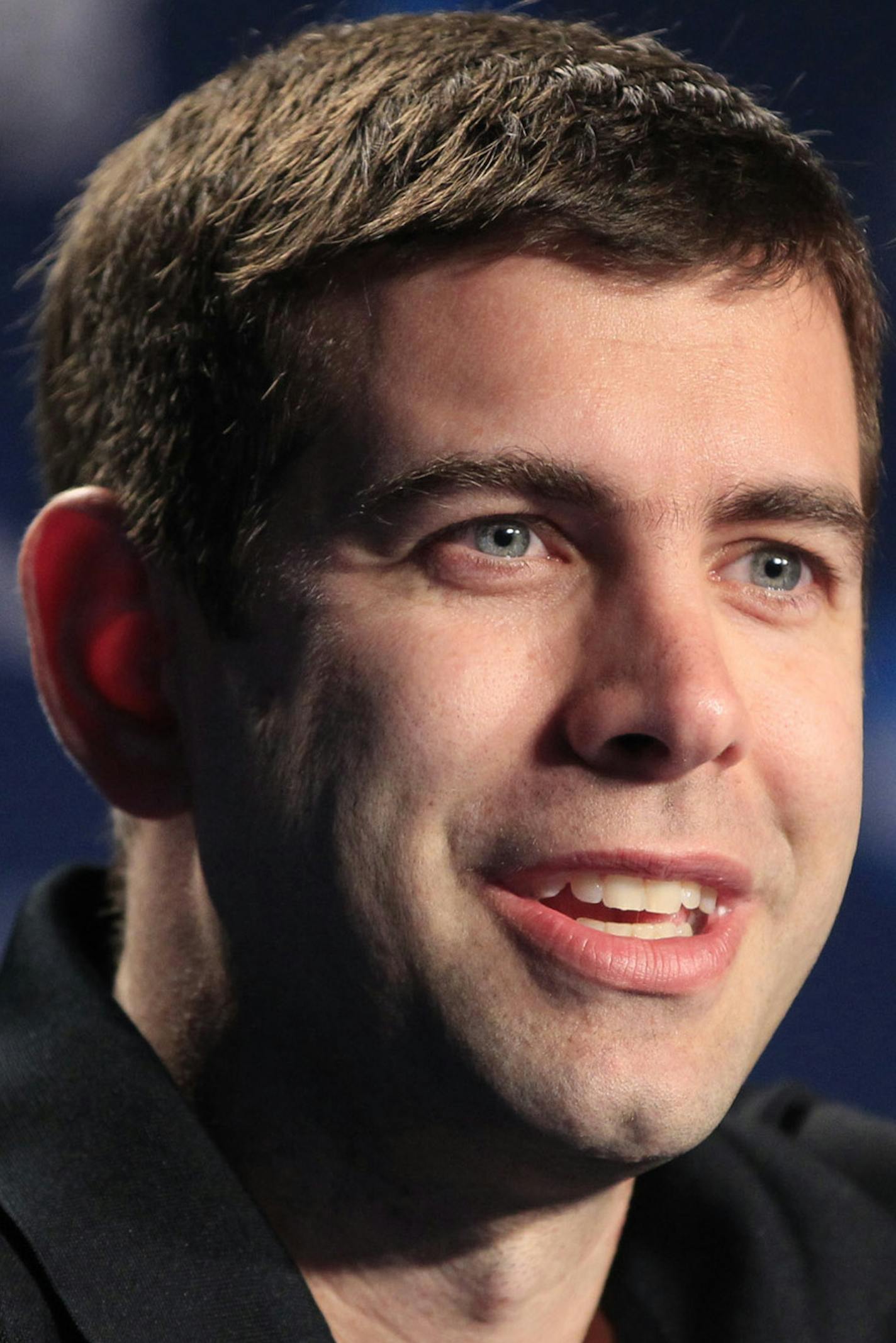 Butler head coach Brad Stevens answers questions during an interview session at Rupp Arena in Lexington, Kentucky, Friday, March 22, 2013. Butler will face Marquette in a third-round game in the NCAA Men's Basketball Tournament. (Pablo Alcala/Lexington Herald-Leader/MCT)