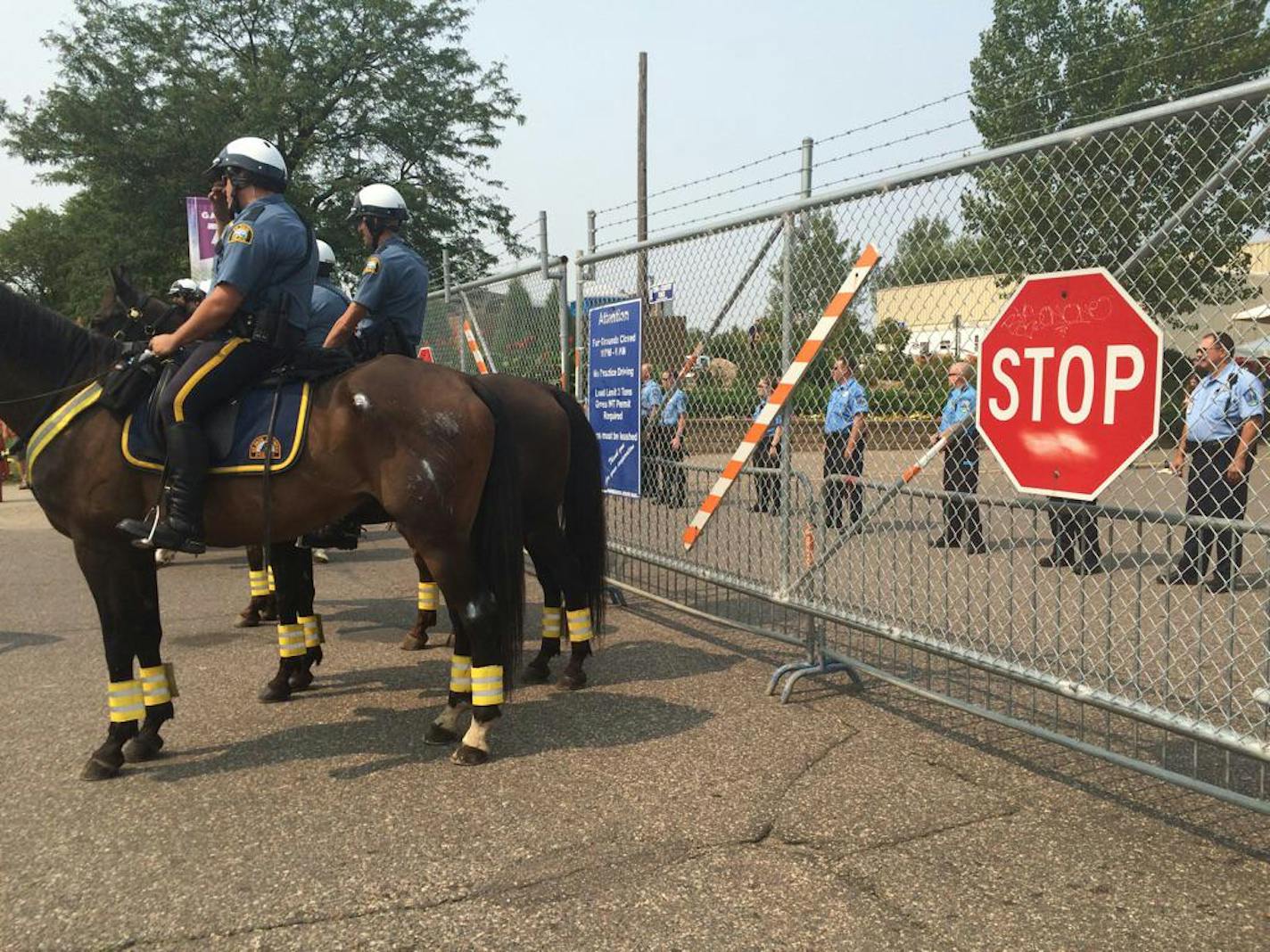 St. Paul police blocked a gate to the State Fair after protesters tried to enter through it.