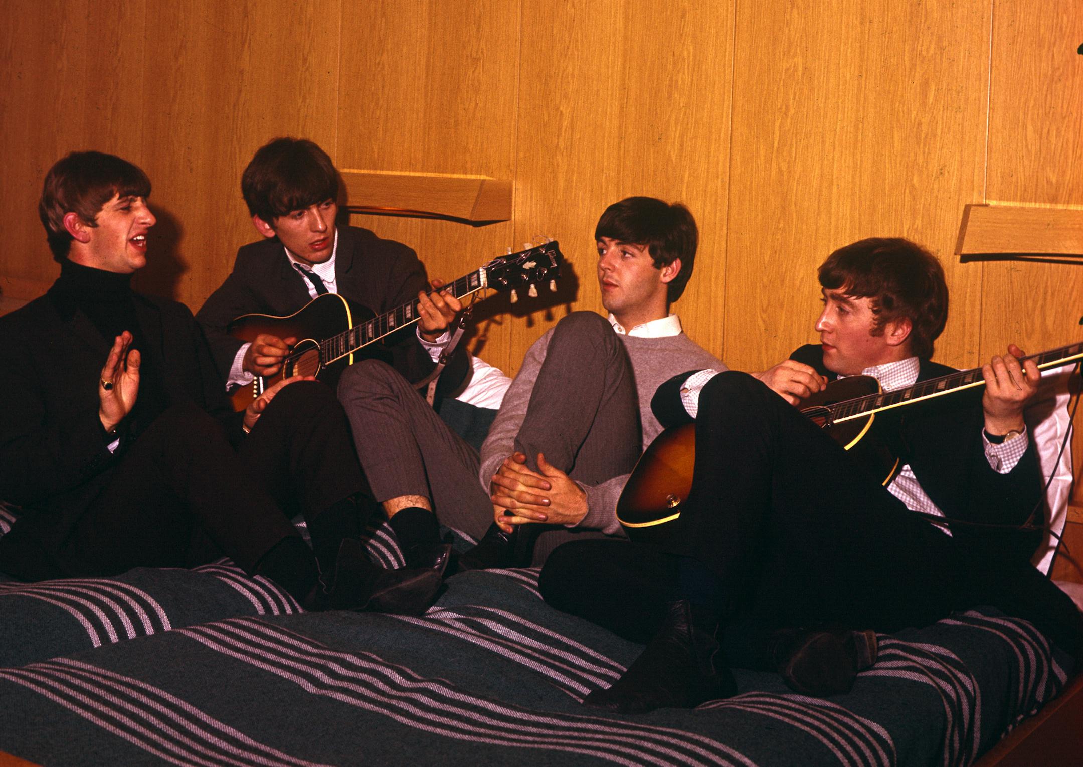 The band relax in their hotel room, Sweden, 1963. From ìThe Beatles: Eight Days a Week ó The Touring Years.î Credit: Courtesy of © Apple Corps Ltd.
