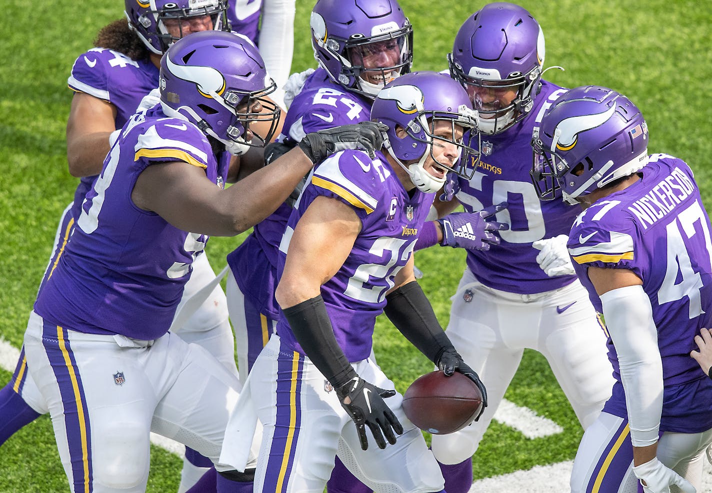 Vikings safety Harrison Smith celebrated after he intercepted the ball in the second quarter vs. Tennessee in September.