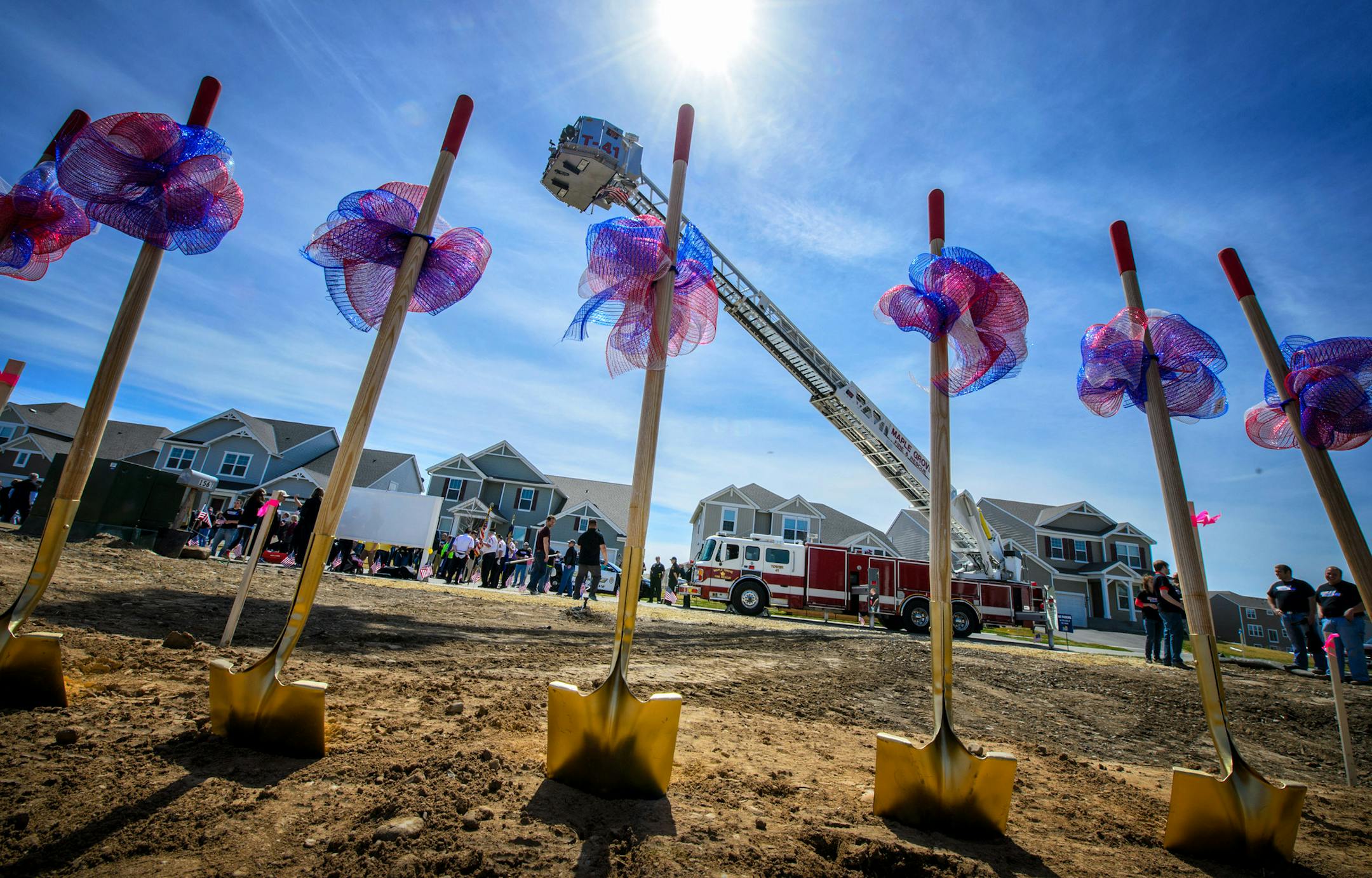 The Walkers and dignitaries were invited to throw dirt on the site of the Walkers home which will be ready in June. ] GLEN STUBBE * gstubbe@startribune.com Wednesday, April 15, 2015 PulteGroup surprised a Minnesota Air National Guard veteran Andrew Walker and his wife Megan with the news that they will receive a new, mortgage-free home Maple Grove as part of PulteGroup’s Built to Honor program, which donates mortgage-free homes to wounded veterans and their families across the country in
