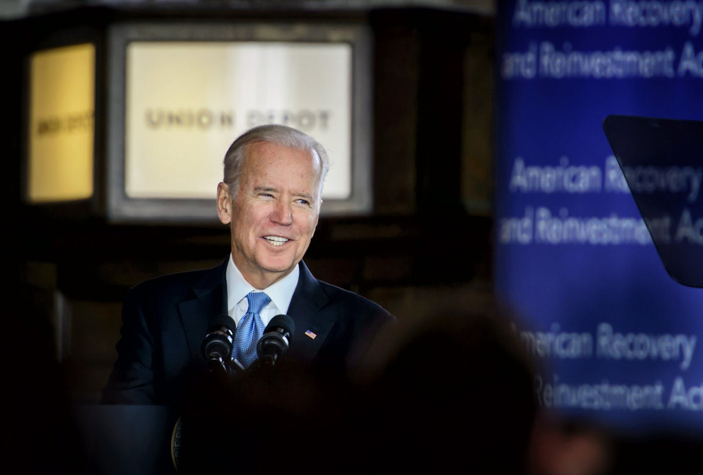 Vice President Joe Biden came to St. Paul&#x2019;s Union Depot on Thursday to praise the successes of the federal stimulus program.